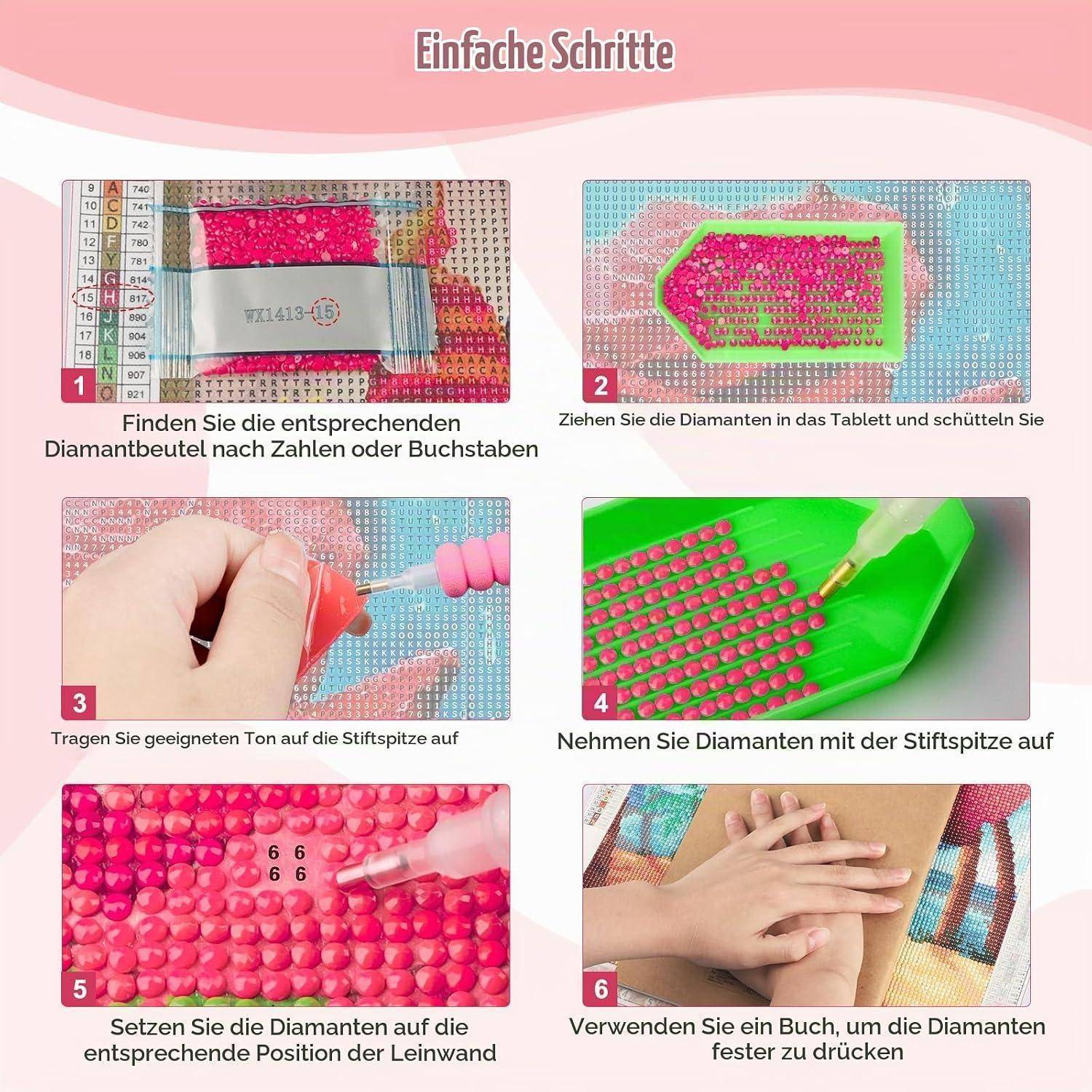 MEIYUDA 5D Diamond Painting Bilder Erwachsene Kinder Rote Blumen, Diamant Painting Bilder Diy Set Bild Diamond Painting, Malerei Kristall Diamond