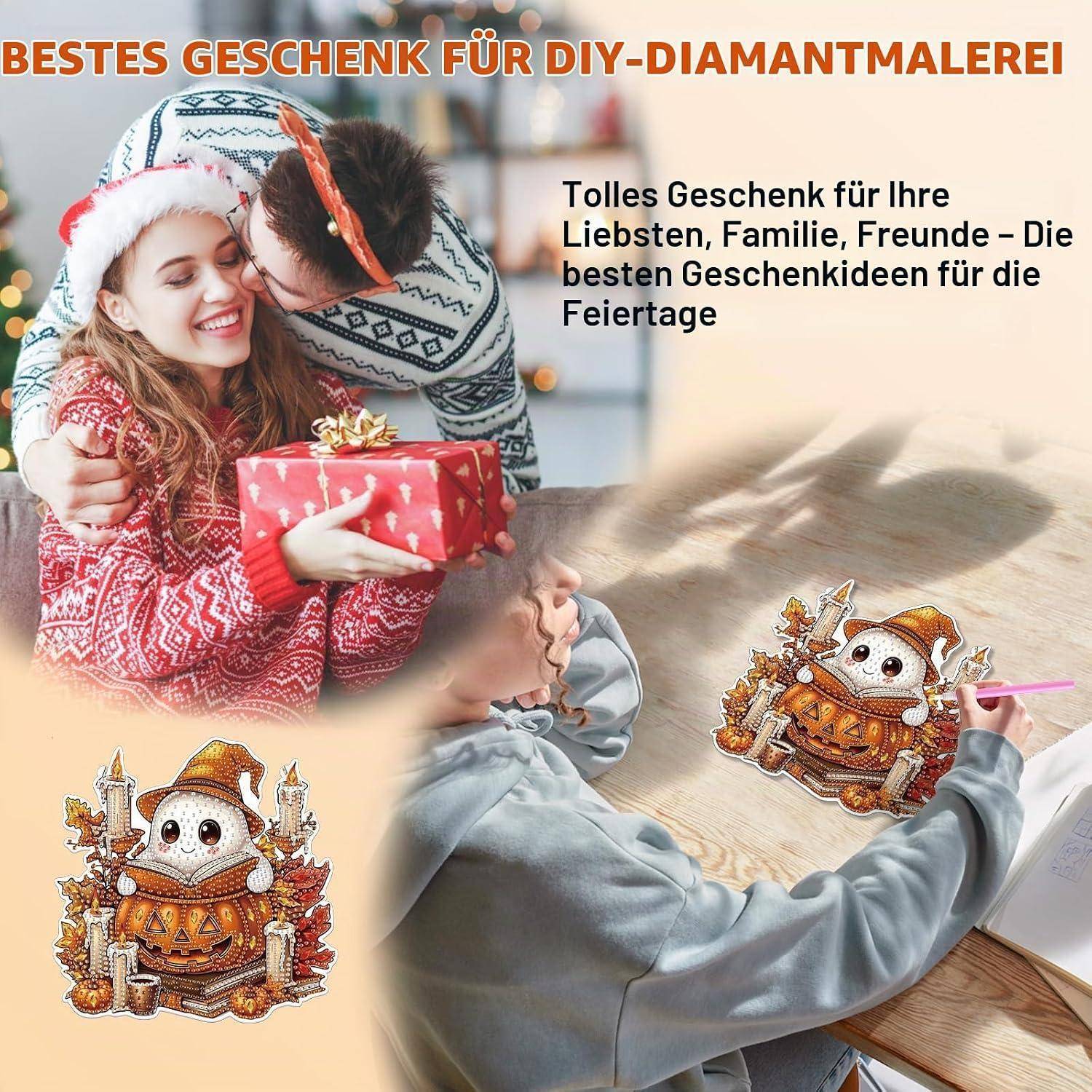 Lxmsja Halloween Diamond Painting Anhänger Geist, 5D Diamond Painting Fensterbilder Beidseitig für Erwachsene Kinder, Bastelset Kreativ Set, Hängen