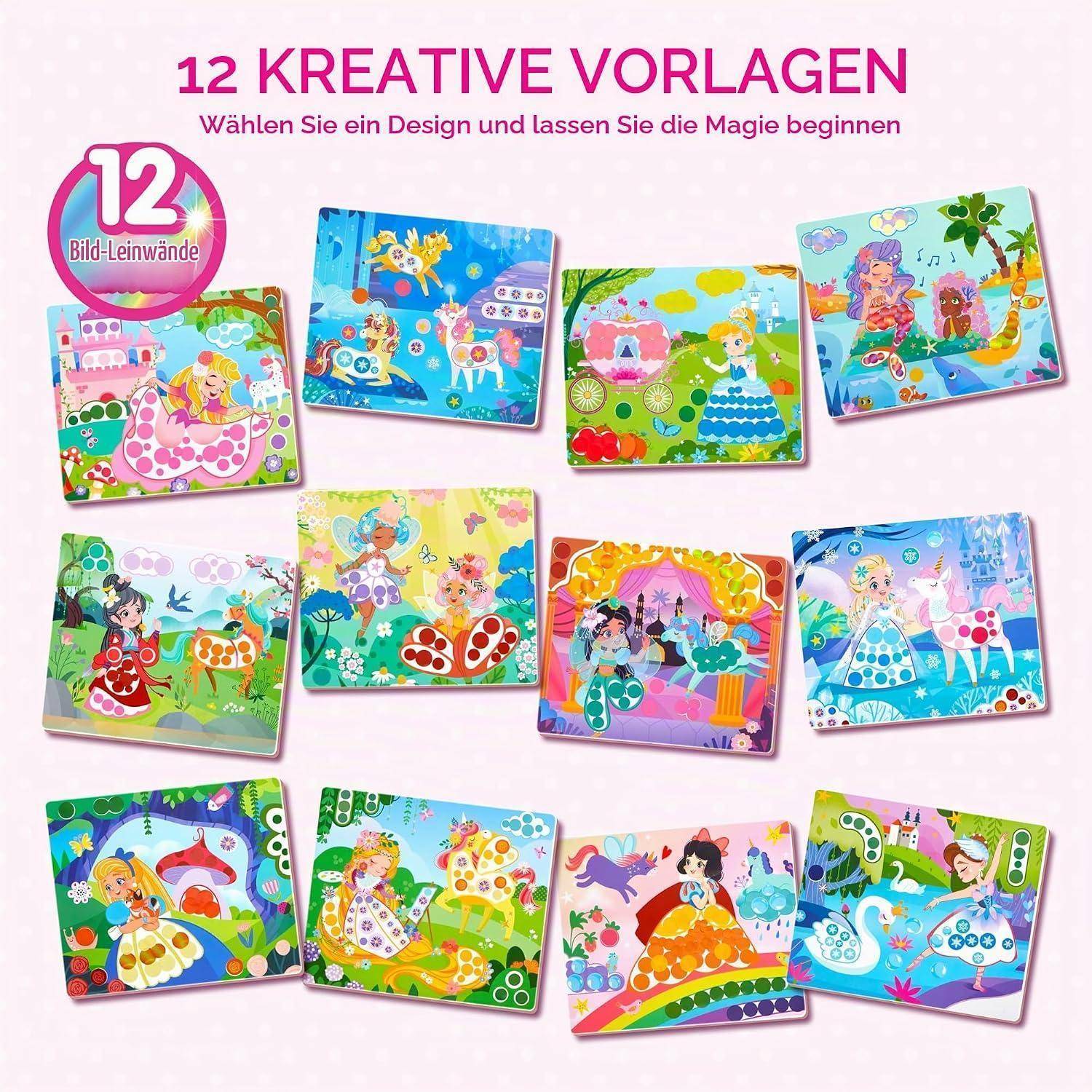 Klever Kits Prinzessin-Punkt-Kunstset für Kinder – Saubere Sticker für Kleinkinder 3-7 Jahre, Bastelsets, Kreative DIY-Aktivität, Reisespielzeug,
