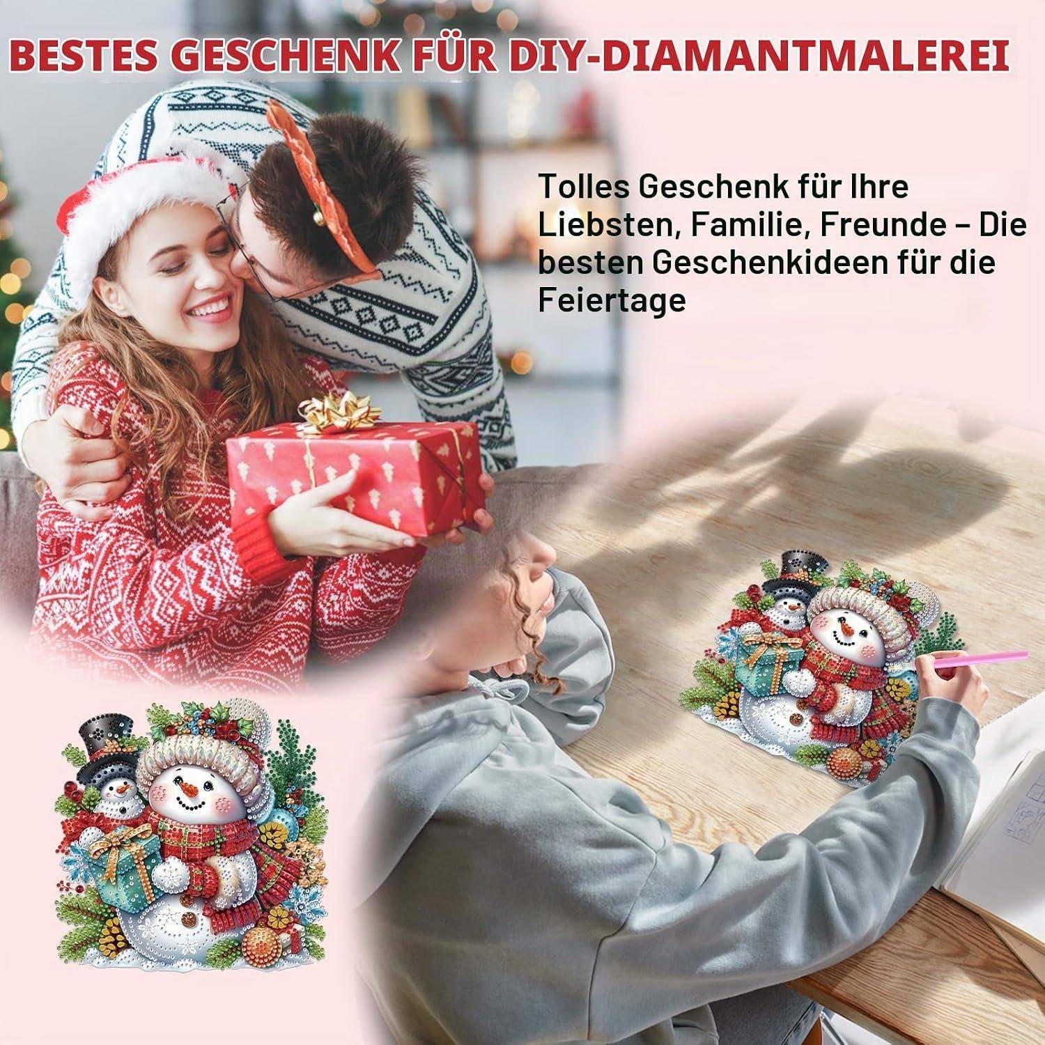 Lxmsja Weihnachten Diamond Painting Anhänger, 5D Diamond Painting Fensterbilder Schneemann für Erwachsene Kinder, Weihnachtsgeschenke Bastelset Krea