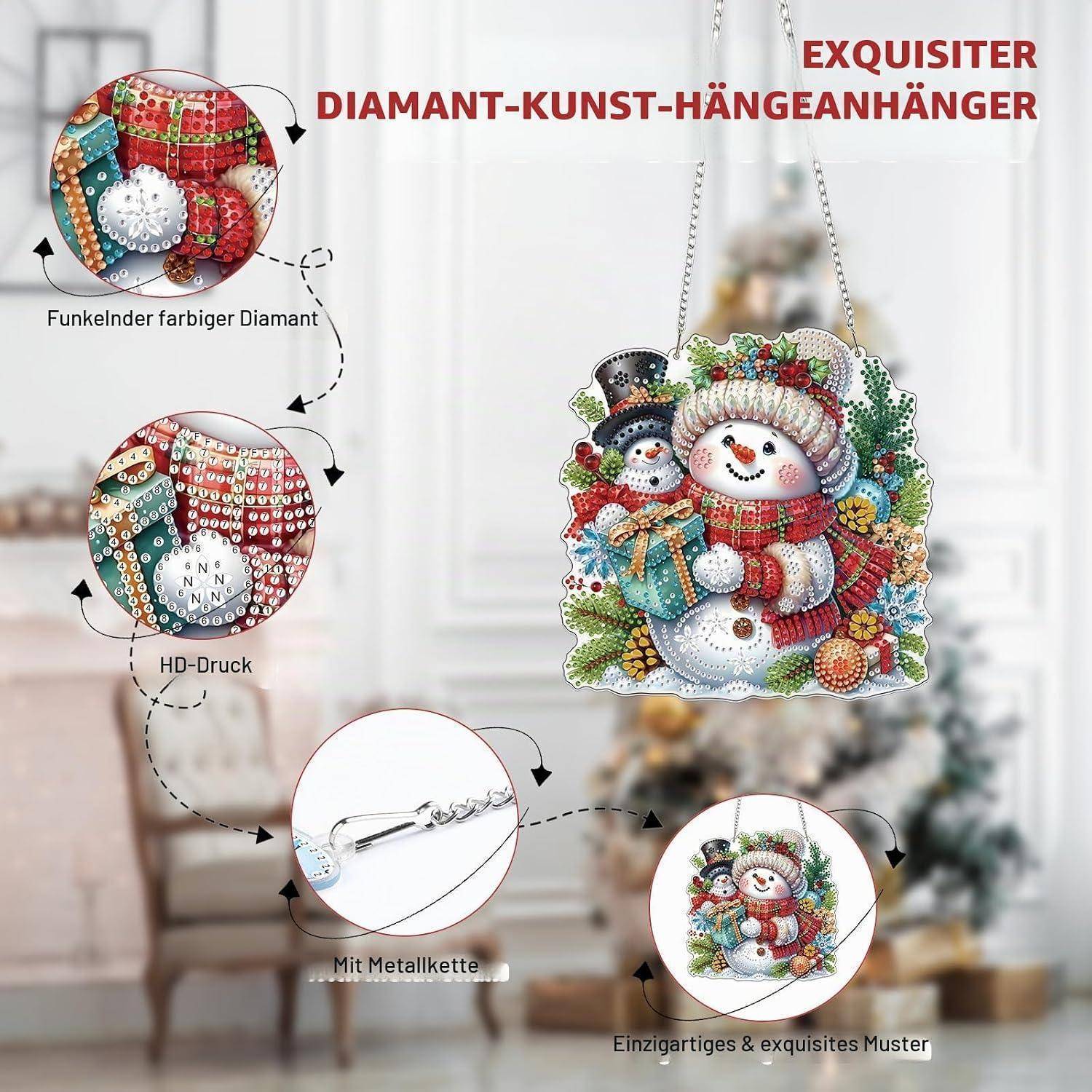 Lxmsja Weihnachten Diamond Painting Anhänger, 5D Diamond Painting Fensterbilder Schneemann für Erwachsene Kinder, Weihnachtsgeschenke Bastelset Krea