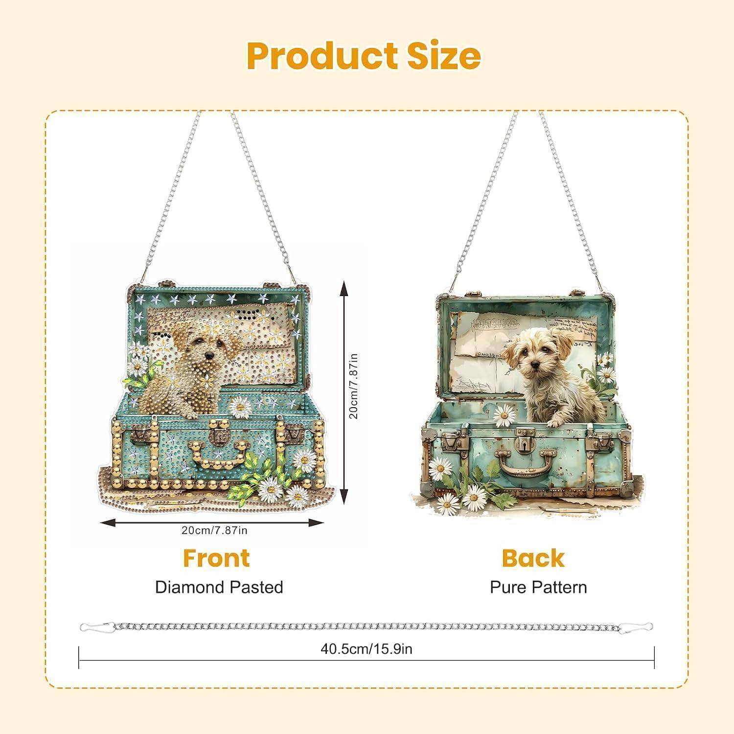 Produktgrößentabelle für eine Handtasche im Kofferstil: Vorder- und Rückansicht der Tasche, 20 cm hoch und 20 cm breit, mit 40,5 cm Schultergurtlänge.