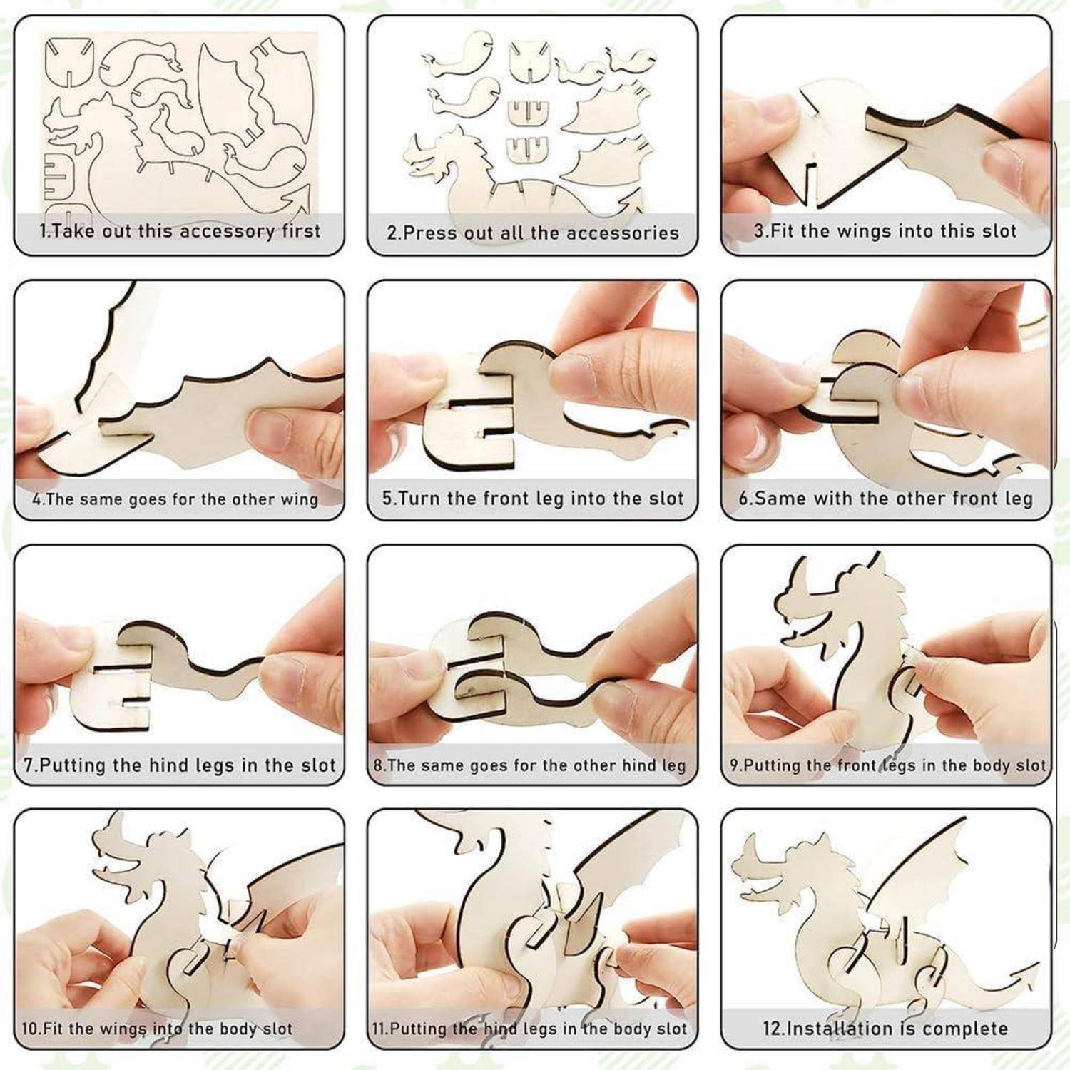 Ainiv 8 Stück Dinosaurier Holz Bastelset, 3D Puzzle Holz | DIY Dino Holzbastelsets mit Aquarellstift, Kreative Bemalen Handwerk zum Bemalen und