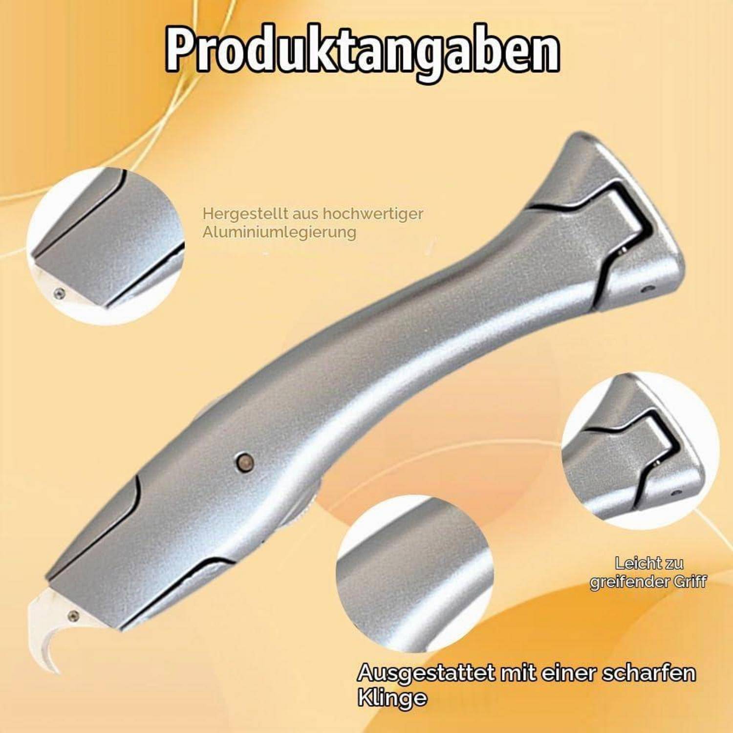 Teppichmesser Hakenklinge, Hakenmesser mit 10 Trapezklingen, 10 Hakenklingen und Kunststoffköcher, Cuttermesser, Cuttermesser Profi für Trapezklinge