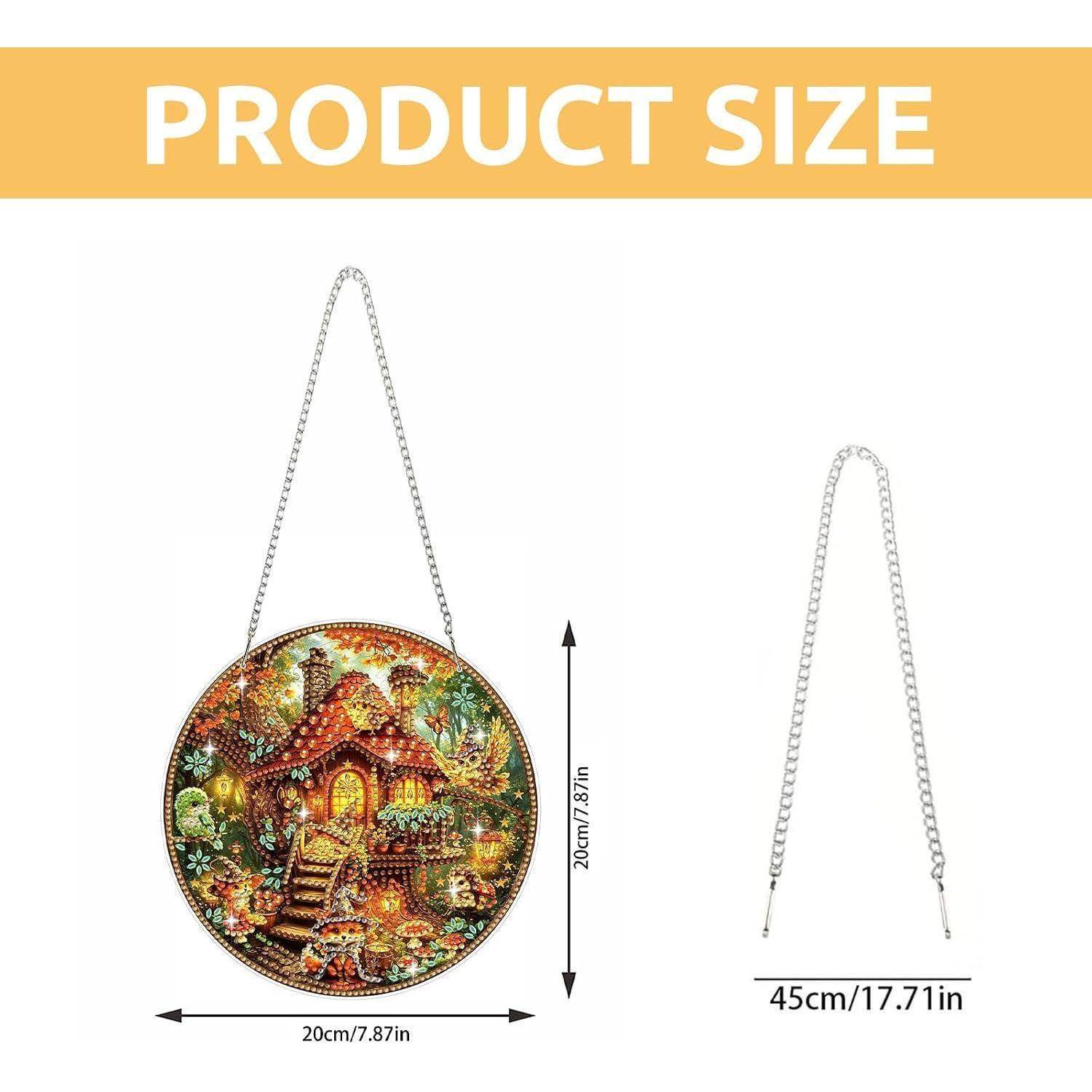 Größentabelle für Produkt: Rundes dekoratives Hängeplakette mit Kette: 20 cm (7,87 Zoll) Durchmesser und 45 cm (17,71 Zoll) Kettenlänge.