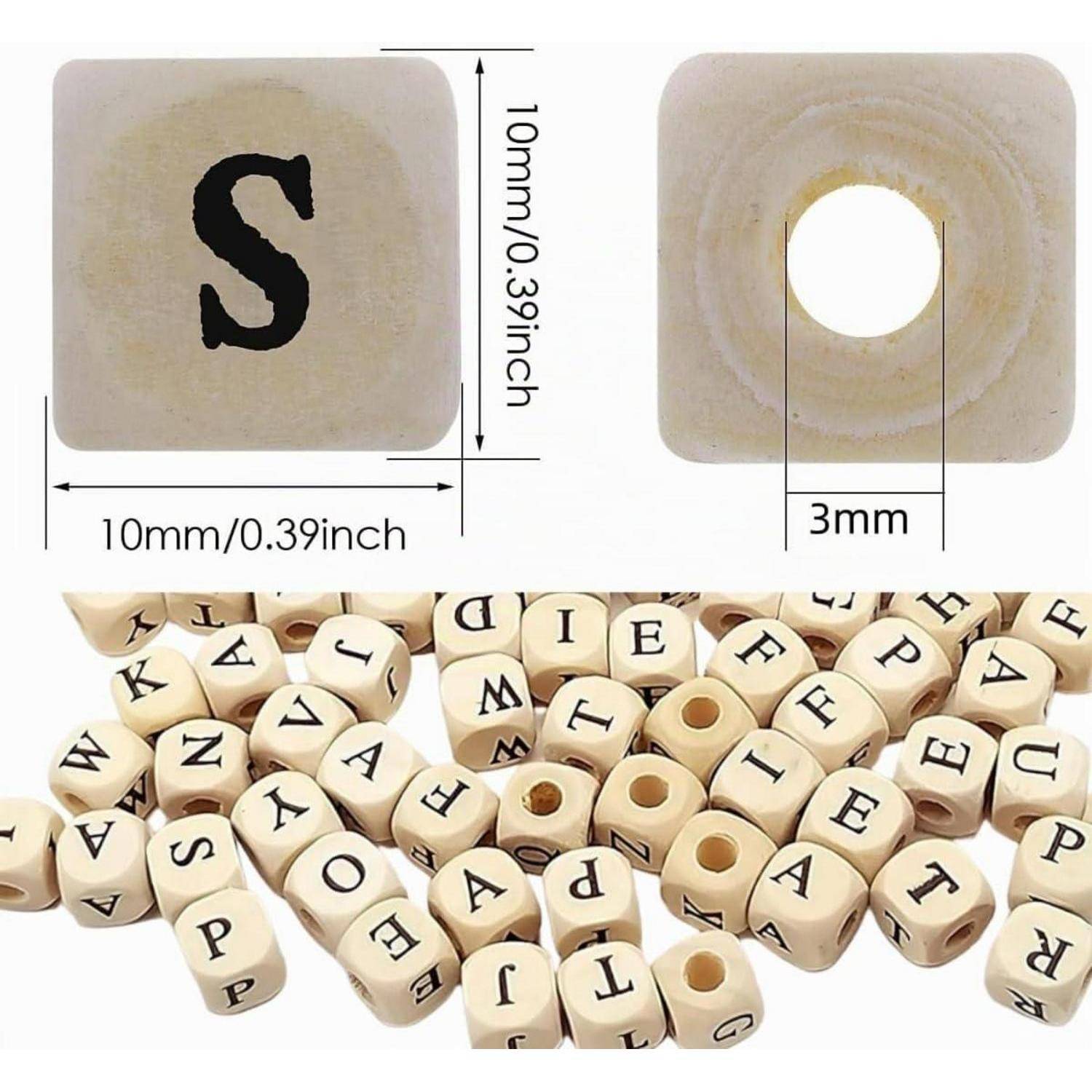 10mm quadratischer Holzwürfel-Perle mit schwarzem „S