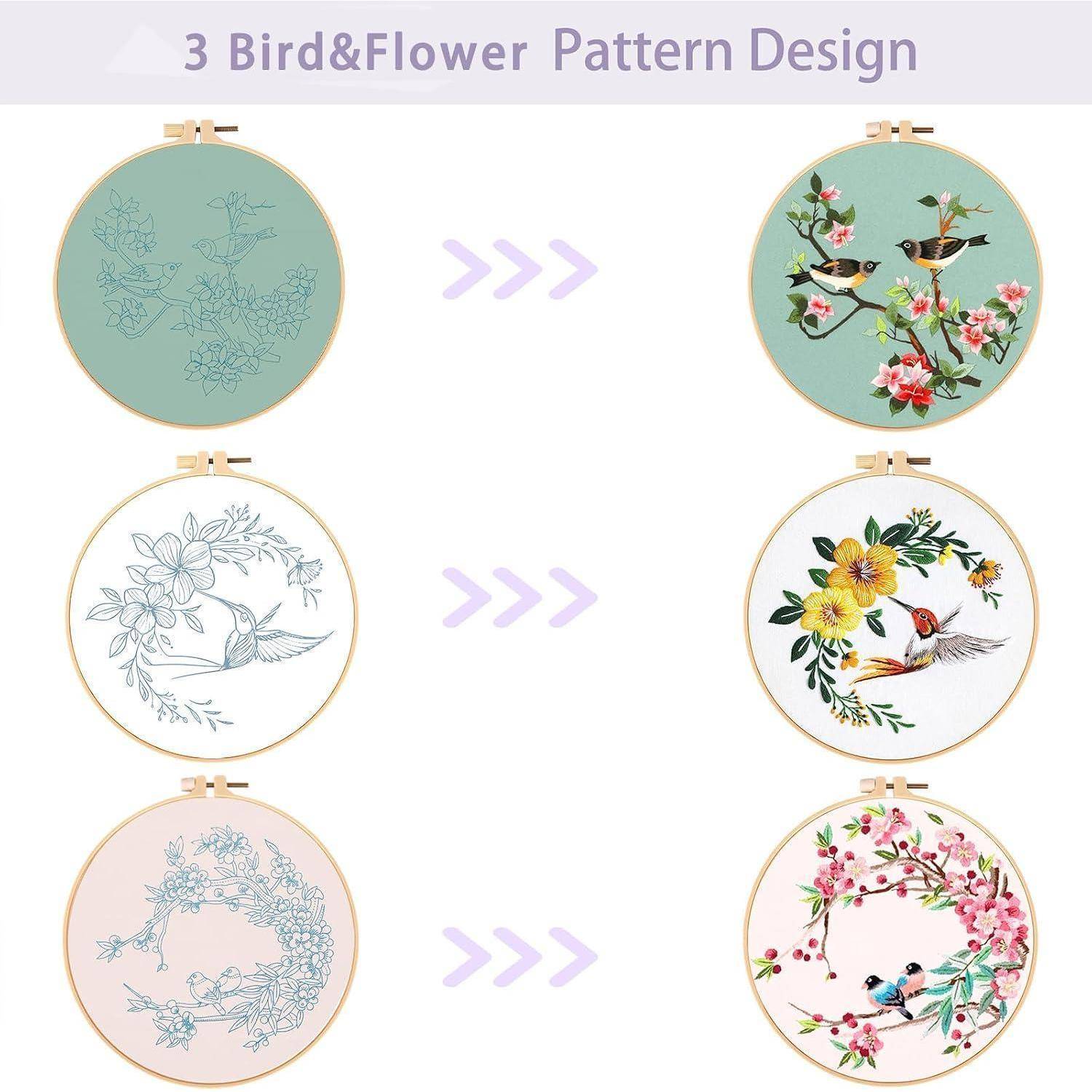 „3 Vogel- und Blumenmuster-Design