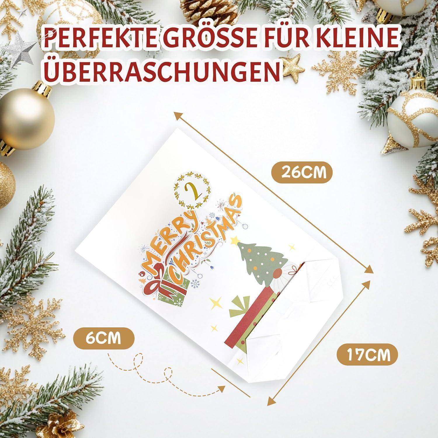 Adventskalender Set zum Selbstbefüllen – 28 Papiertüten mit 2 Bögen Zahlenaufklebern, 26 Holzklammern und Juteschnur Dinosaurier + Karten