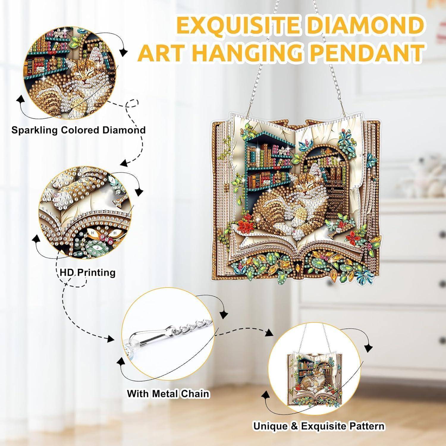 Bowetile Diamond Painting Anhänger Katze, Ostern Blüten Diamond Painting Fensterbilder Erwachsene, Kinder Hängende Ornament Motive Bastelset für
