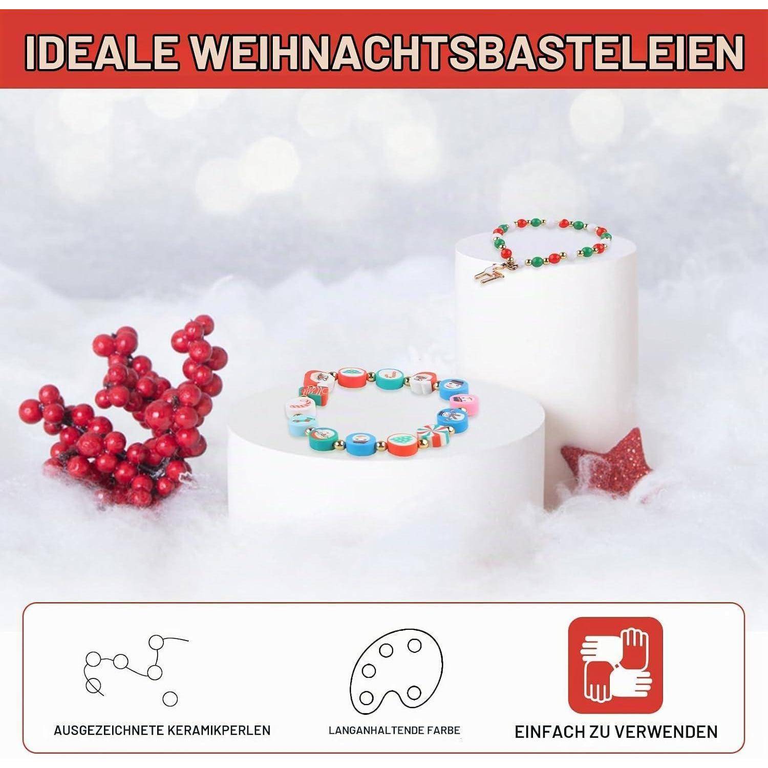 Maxmoc Weihnachten Perlen Bastelset für Kinder - Rot, Grün, Weiß Mit Weihnachtsanhänger,DIY Armband, Halskette, Dreadlock Basteln