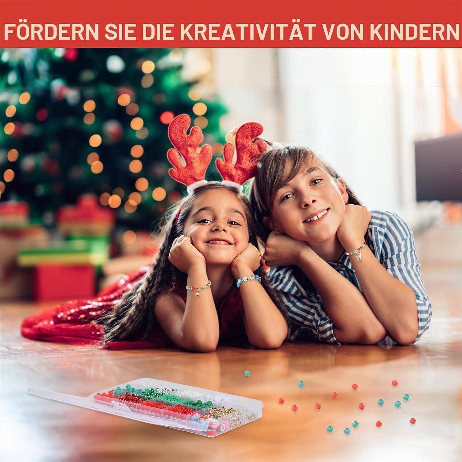 Maxmoc Weihnachten Perlen Bastelset für Kinder - Rot, Grün, Weiß Mit Weihnachtsanhänger,DIY Armband, Halskette, Dreadlock Basteln