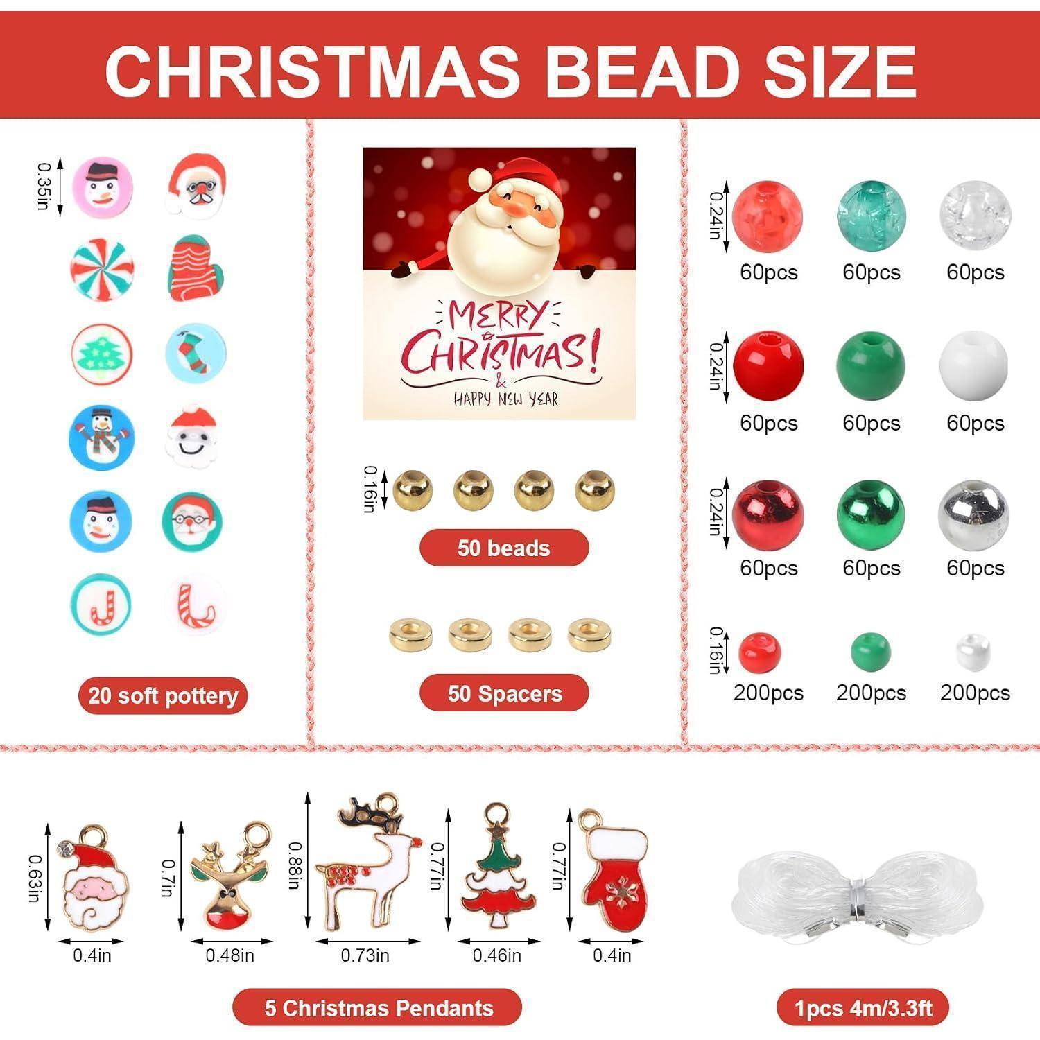 Maxmoc Weihnachten Perlen Bastelset für Kinder - Rot, Grün, Weiß Mit Weihnachtsanhänger,DIY Armband, Halskette, Dreadlock Basteln