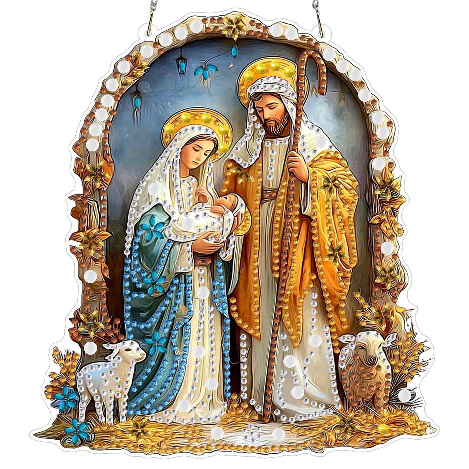 MXJSUA Diamond Painting Anhänger mit Kette Erwachsene, Diamant Painting Fensterbilder Hängende Ornament Bastelset Set für Wand Und Eingang Decor 20