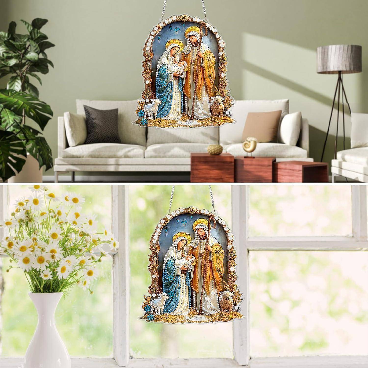 MXJSUA Diamond Painting Anhänger mit Kette Erwachsene, Diamant Painting Fensterbilder Hängende Ornament Bastelset Set für Wand Und Eingang Decor 20