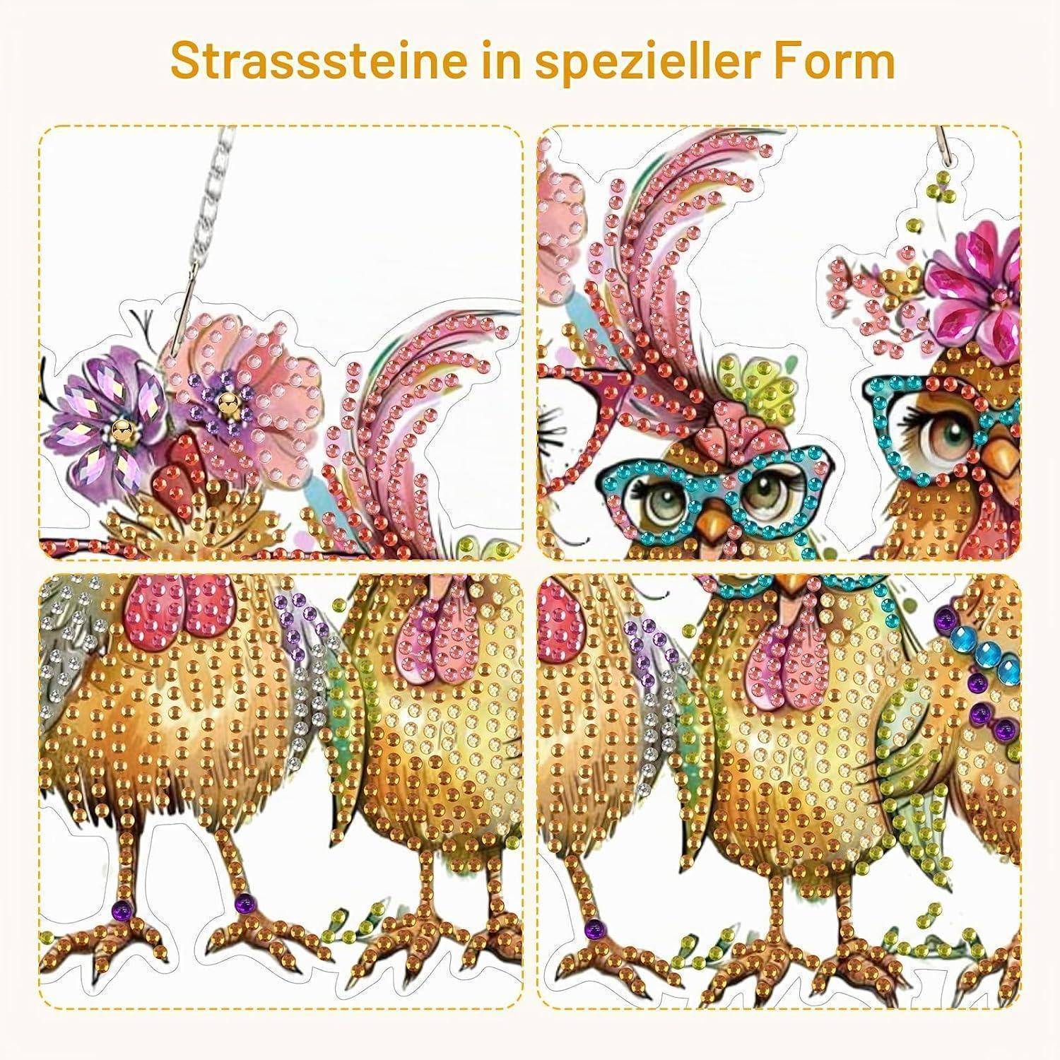 Bowetile Diamond Painting Anhänger Henne, Tier Diamond Painting Fensterbilder Erwachsene,Kinder Hängende Ornament Motive Bastelset für Fensterbilde