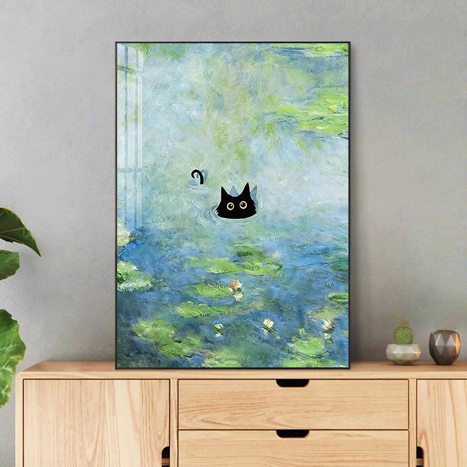 Yiminu.DS Diamond Painting Erwachsene, 5D Diamont Painting Bilder Diamant Painting Bastelset Basteln, 30CM X 40CM, Retro-Ölgemälde Lotosblatt Katze