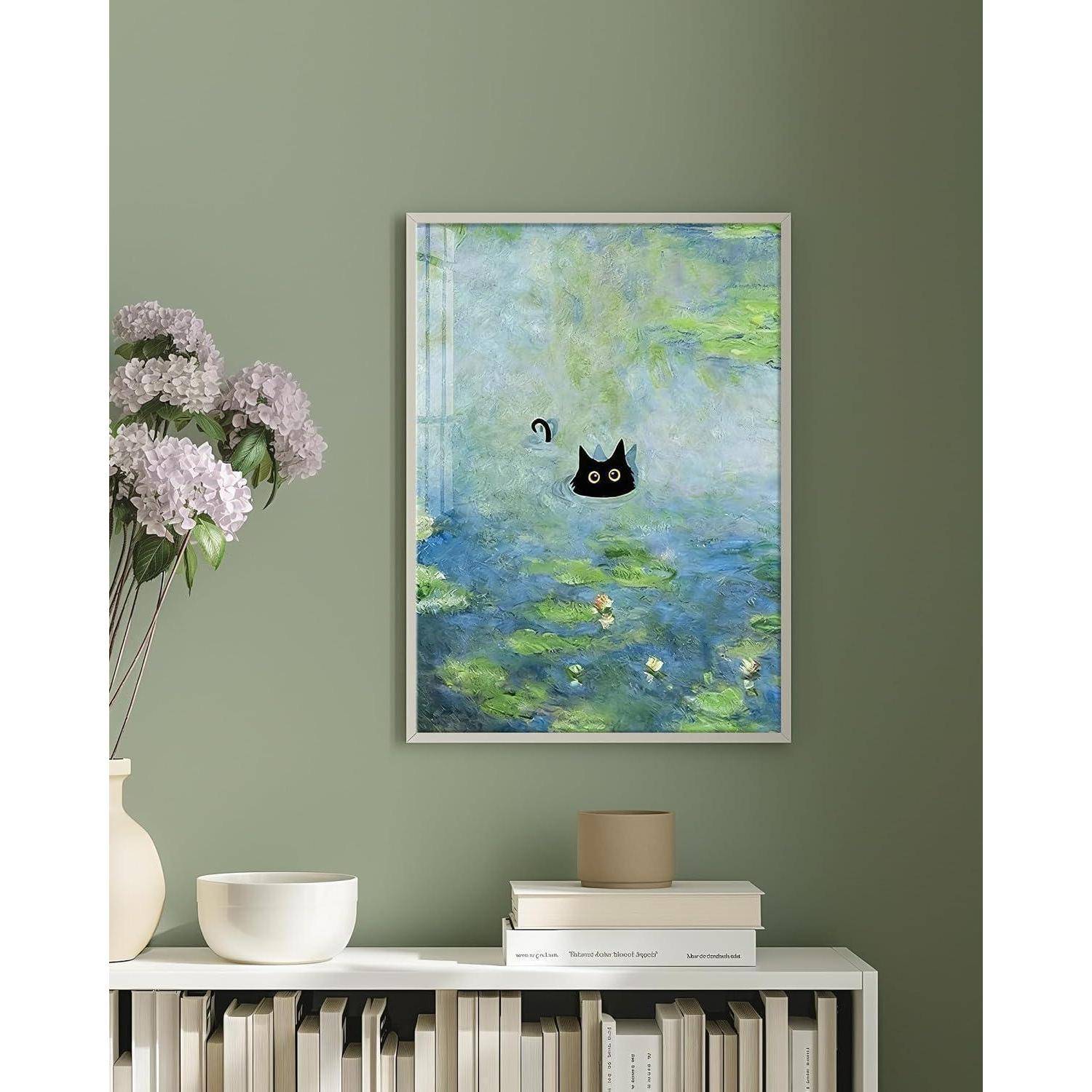 Yiminu.DS Diamond Painting Erwachsene, 5D Diamont Painting Bilder Diamant Painting Bastelset Basteln, 30CM X 40CM, Retro-Ölgemälde Lotosblatt Katze