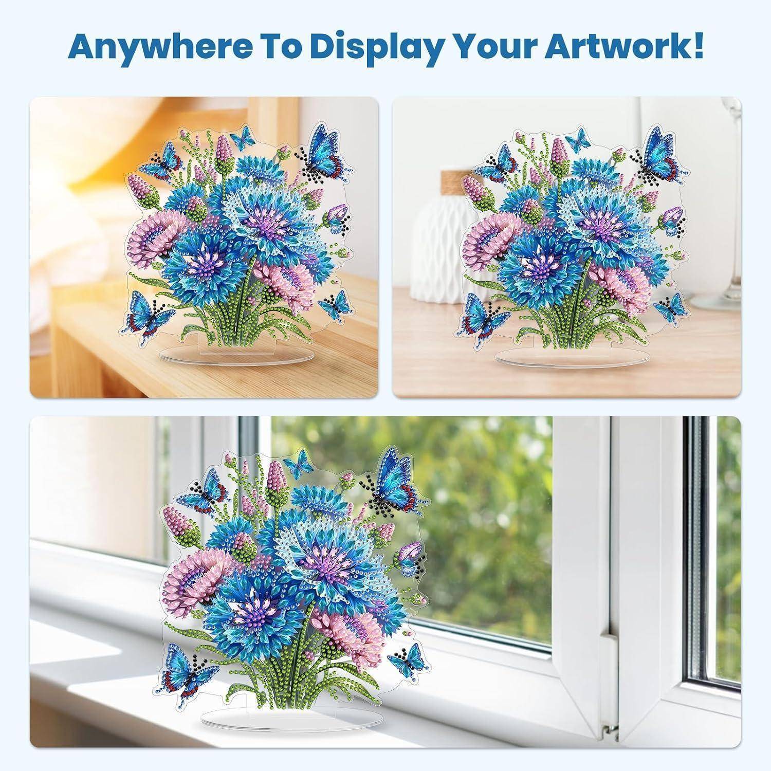 MOGTAA 5D Diamond Painting Blume Landschaft Desktop Deko Kinder Erwachsene, Diamond Painting Tisch Deko Set, DIY Schmetterling Diamant Painting