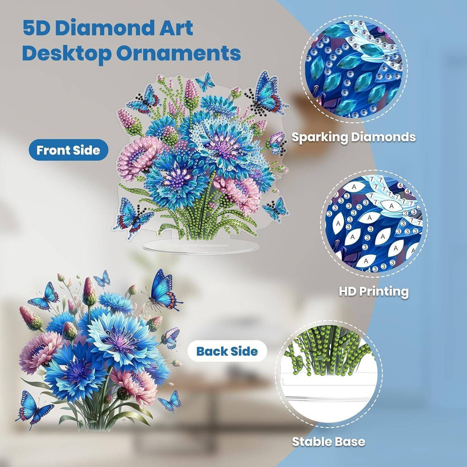 MOGTAA 5D Diamond Painting Blume Landschaft Desktop Deko Kinder Erwachsene, Diamond Painting Tisch Deko Set, DIY Schmetterling Diamant Painting