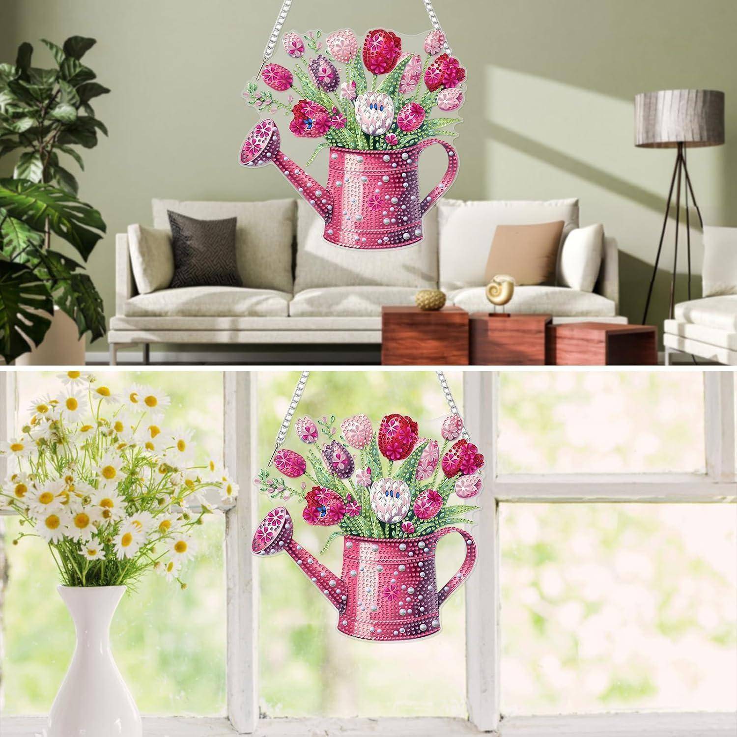 MXJSUA Tulpe Diamond Painting Anhänger für Erwachsene, Diamond Painting Fensterbilder für Adults, Bastelset Kreativ Set Hängend Ornament Geschenke