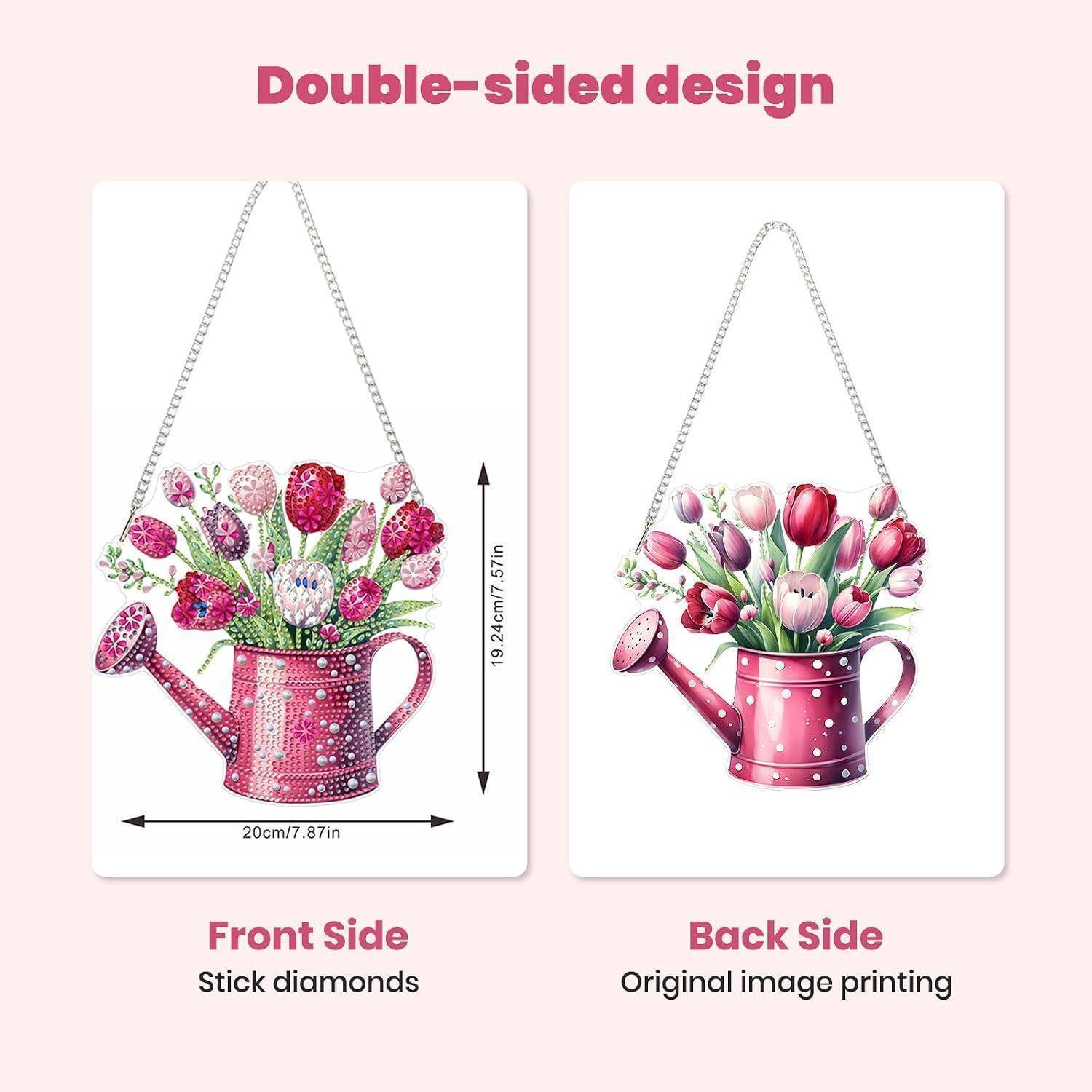MXJSUA Tulpe Diamond Painting Anhänger für Erwachsene, Diamond Painting Fensterbilder für Adults, Bastelset Kreativ Set Hängend Ornament Geschenke