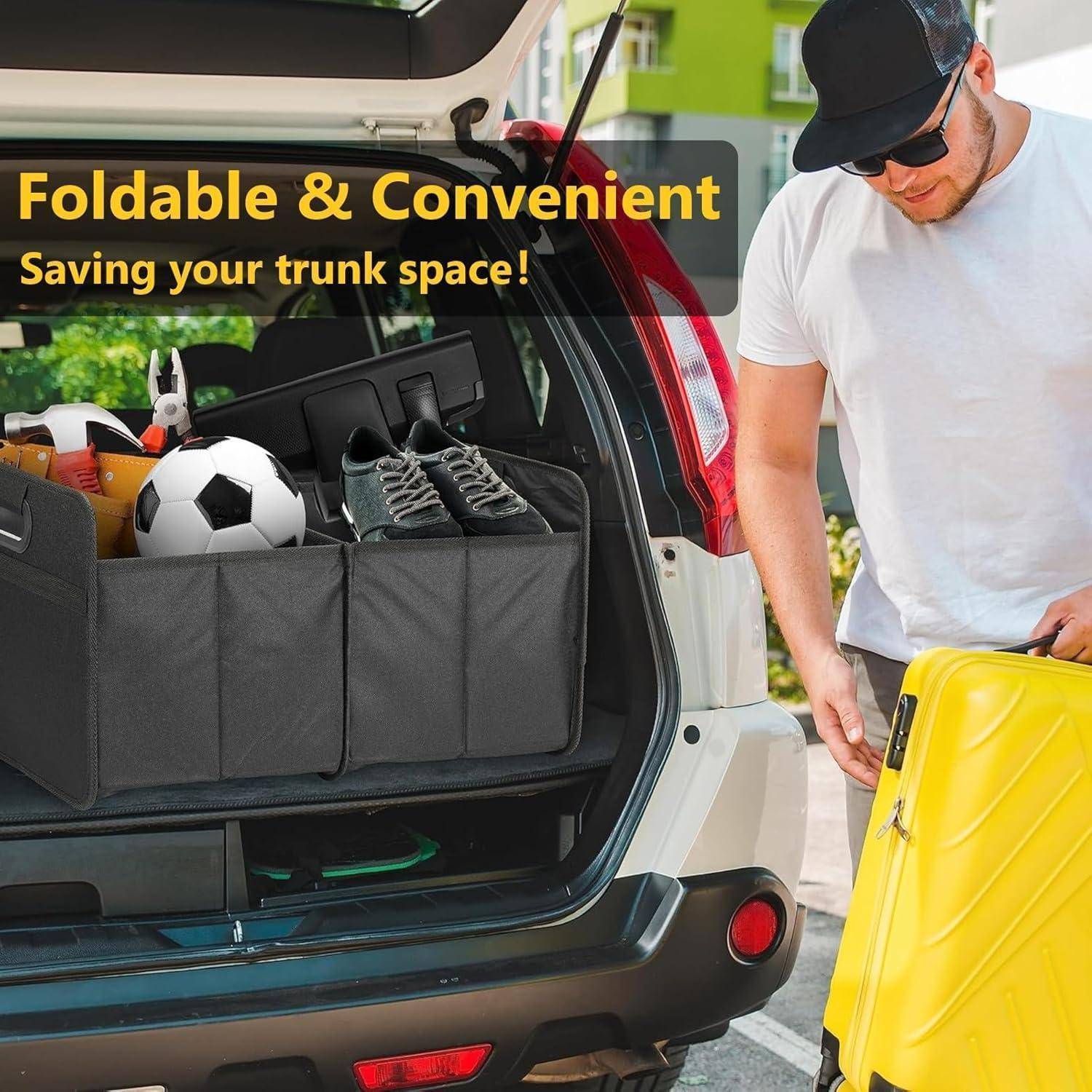 33L Kofferraum-Organizer, Auto Faltbox mit 2 Große Fächer, Wasserdicht Faltbare Kofferraumtasche, Verstärkter Boden, Komfortgriff und Befestigungss