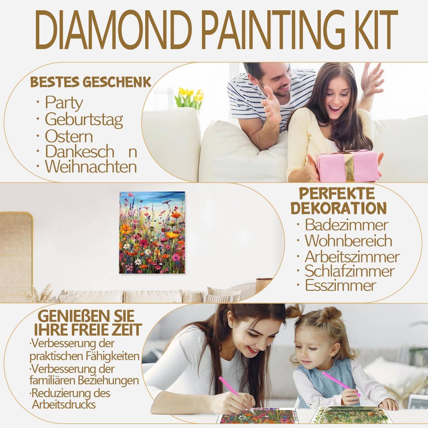 LZLHDE Diamond Painting Erwachsene, Diamant Painting Bilder Blumen 30x40cm 5d Diamond-Painting Geeignet Als Geschenk, Zur Entspannung und Als