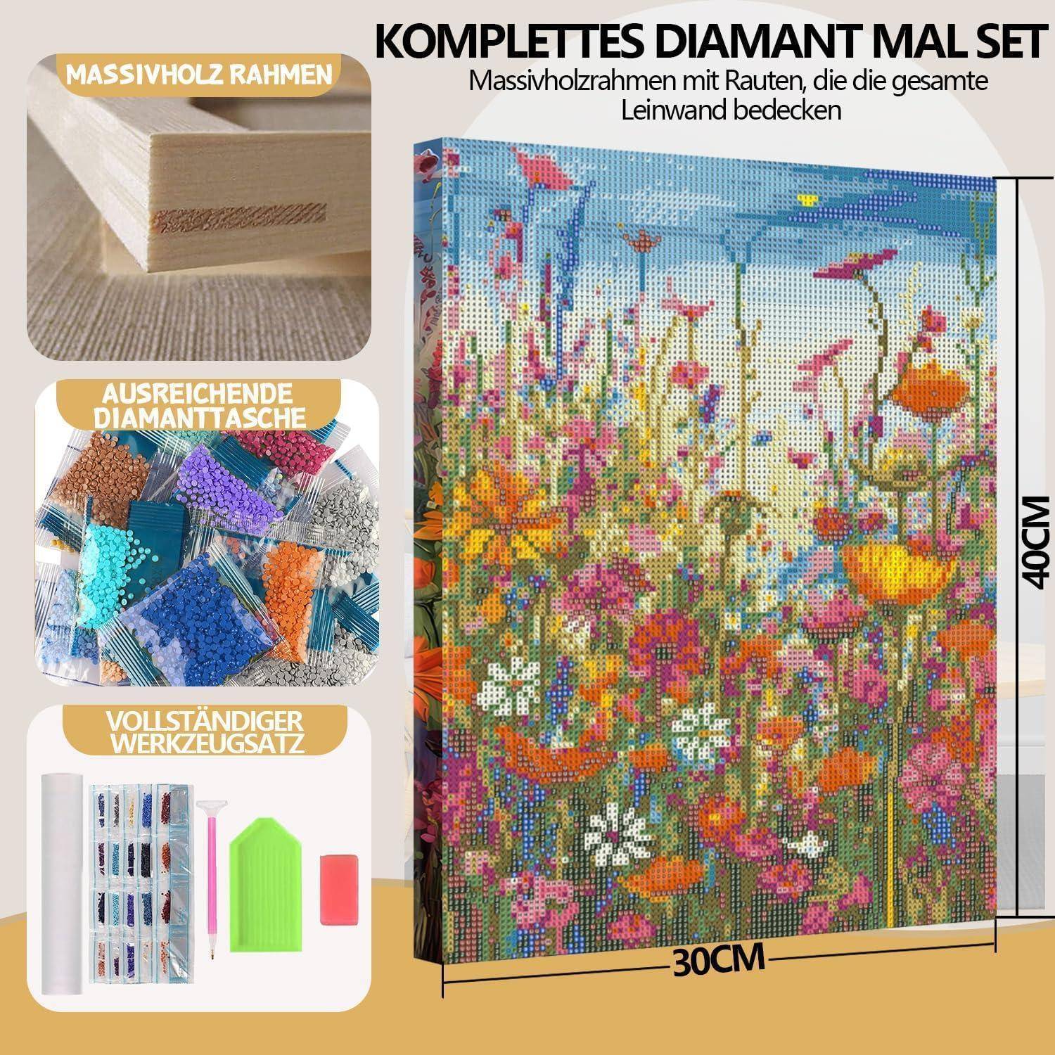 LZLHDE Diamond Painting Erwachsene, Diamant Painting Bilder Blumen 30x40cm 5d Diamond-Painting Geeignet Als Geschenk, Zur Entspannung und Als