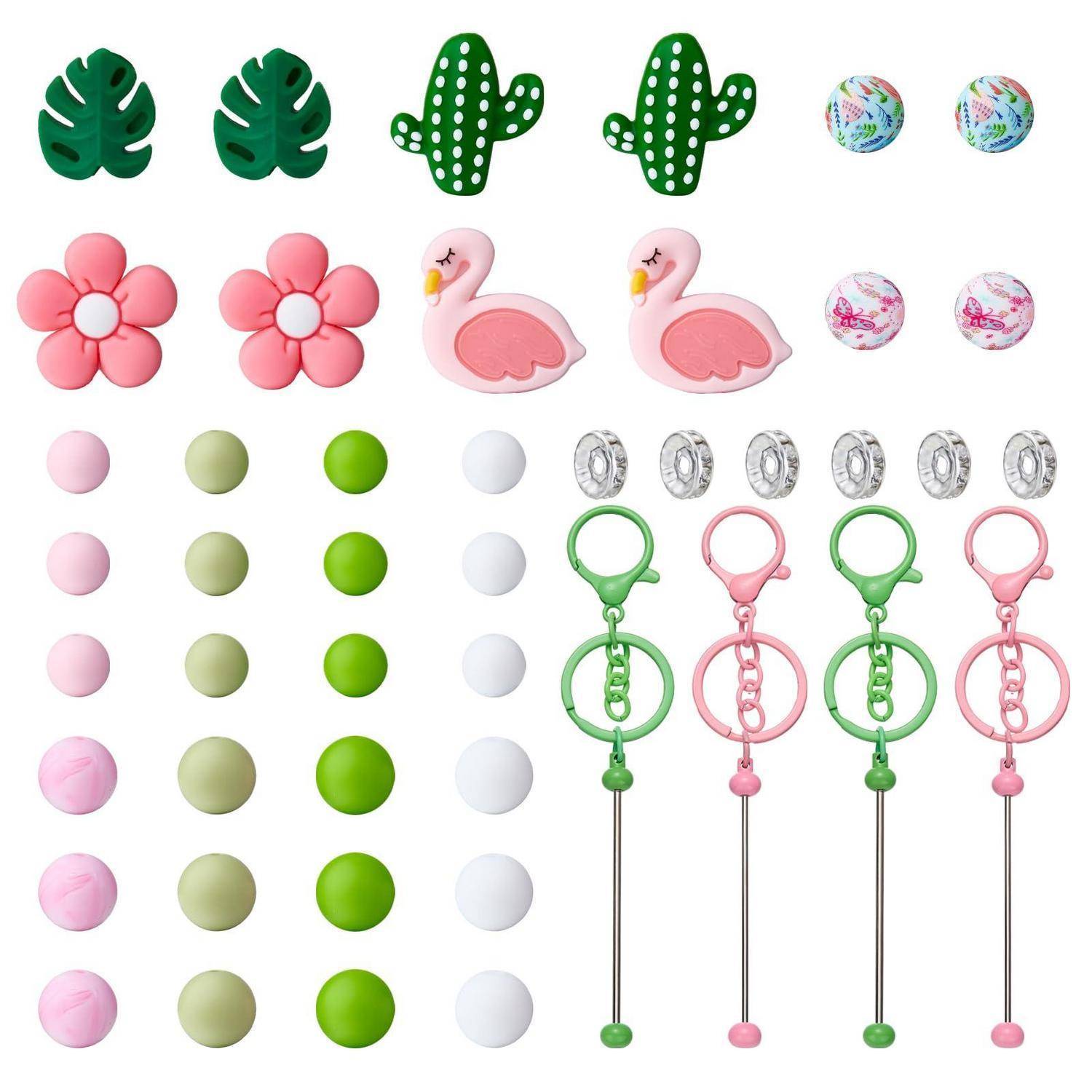 BEEFLYING Perlen SchlüSselanhäNger Bastelset, 94 Stk Kaktus | DIY SchlüSselanhäNger Selber Machen TaschenanhäNger Set Keychain Making Kit mit Bun