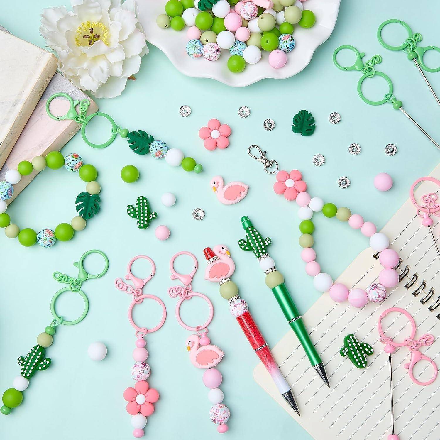 BEEFLYING Perlen SchlüSselanhäNger Bastelset, 94 Stk Kaktus | DIY SchlüSselanhäNger Selber Machen TaschenanhäNger Set Keychain Making Kit mit Bun