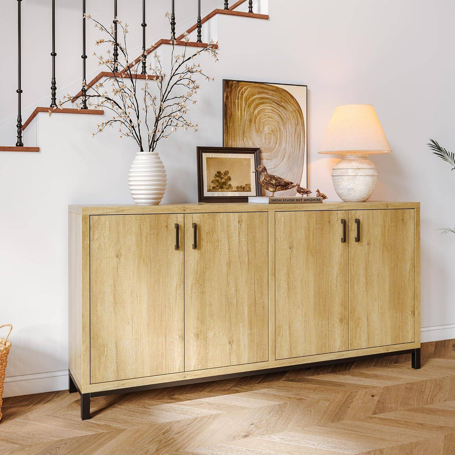 Küchenschrank mit 4 Türen, Sideboard mit großer Arbeitsfläche, Buffetschrank mit Verstellbaren Regalen und großer Arbeitsfläche, Aufbewahrungssc