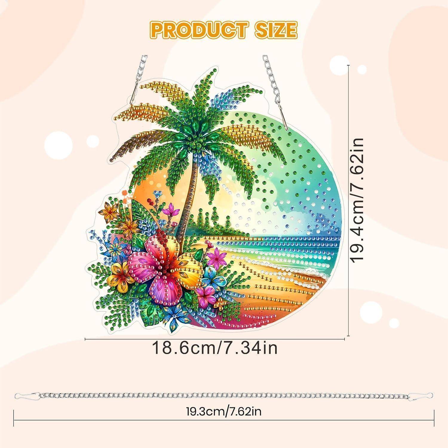 MOGTAA 5D Diamond Painting Anhänger Sommer Strand, Diamond Painting mit Kette Erwachsene, Landschaft Diamant Painting Fensterbilder, Hängende Orname