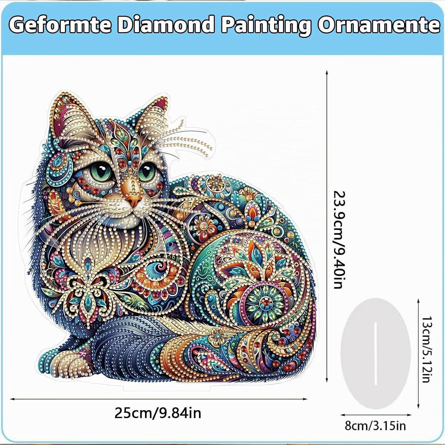 CAYUDEN Diamond Painting Tischdeko, DIY Diamond Painting Erwachsene 5D Katze Diamant Malerei Stehend Kunst Set Diamant Painting Tisch Deko Diamant