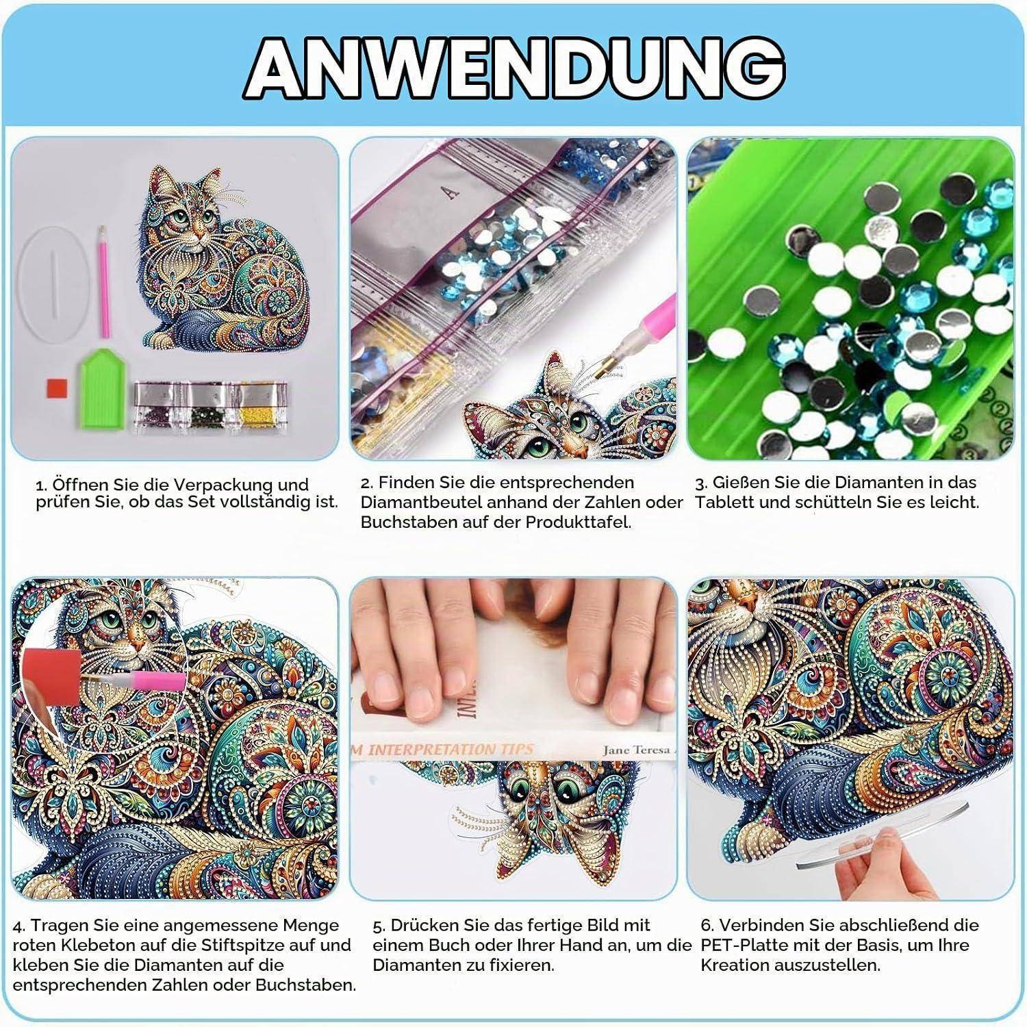CAYUDEN Diamond Painting Tischdeko, DIY Diamond Painting Erwachsene 5D Katze Diamant Malerei Stehend Kunst Set Diamant Painting Tisch Deko Diamant