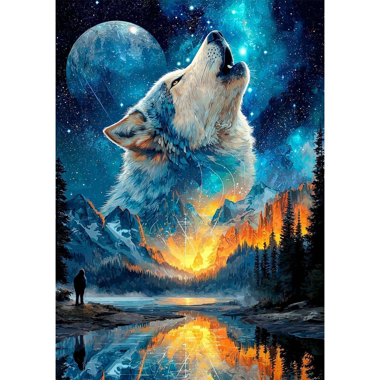 NEWENMO Weißer Wolf Diamond Painting Erwachsene,Schöne Landschaft Diamant Painting Bilder,DIY Diamant Malerei Kit Complete,5D Diamond-Painting,Aesth