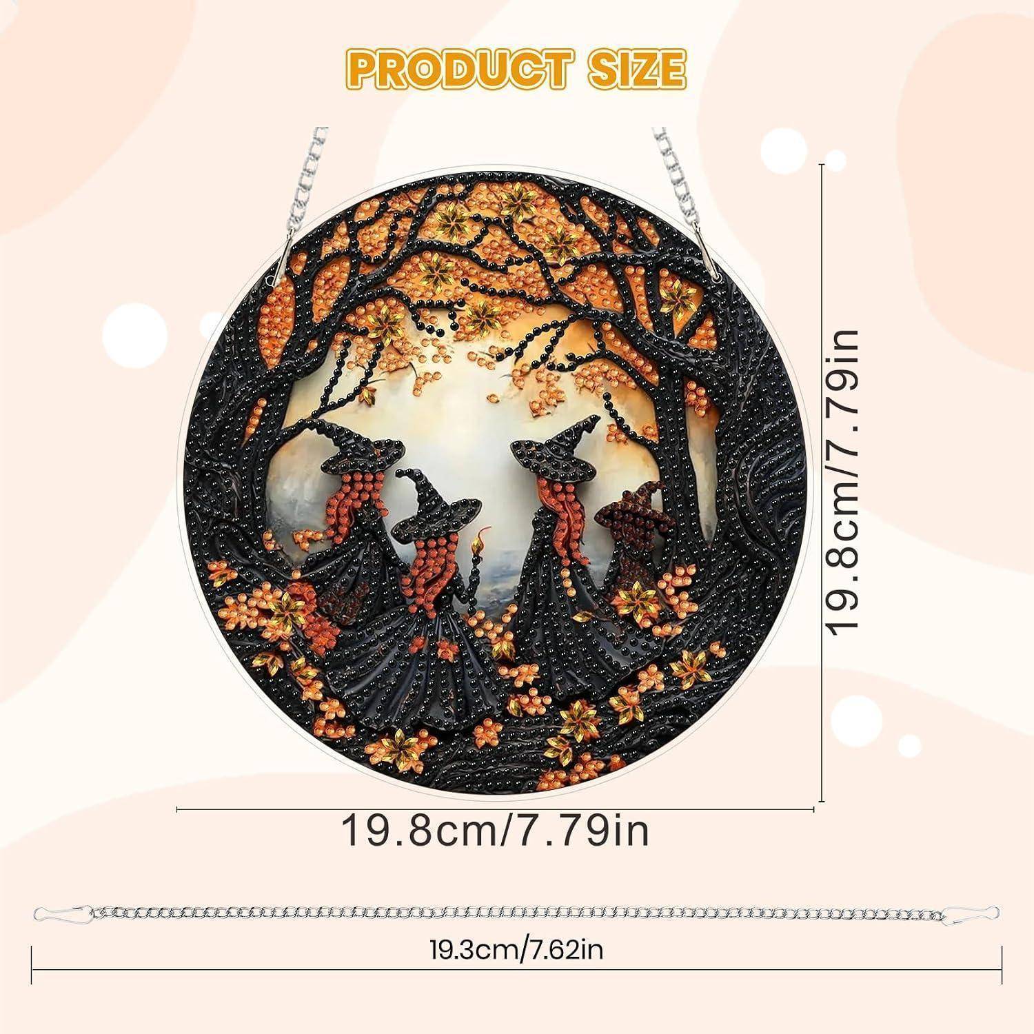 MOGTAA 5D Halloween Diamond Painting Anhänger, Hexe Diamond Painting mit Kette Kinder Erwachsene, Landschaft Diamant Painting Fensterbilder, Hängend