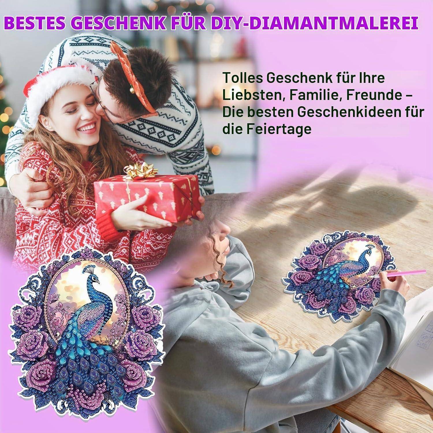 Lxmsja 5D Diamond Painting Anhänger Pfau, Blume Diamond Painting Fensterbilder Beidseitig für Erwachsene Kinder, Bastelset Kreativ Set, Hängend Orn