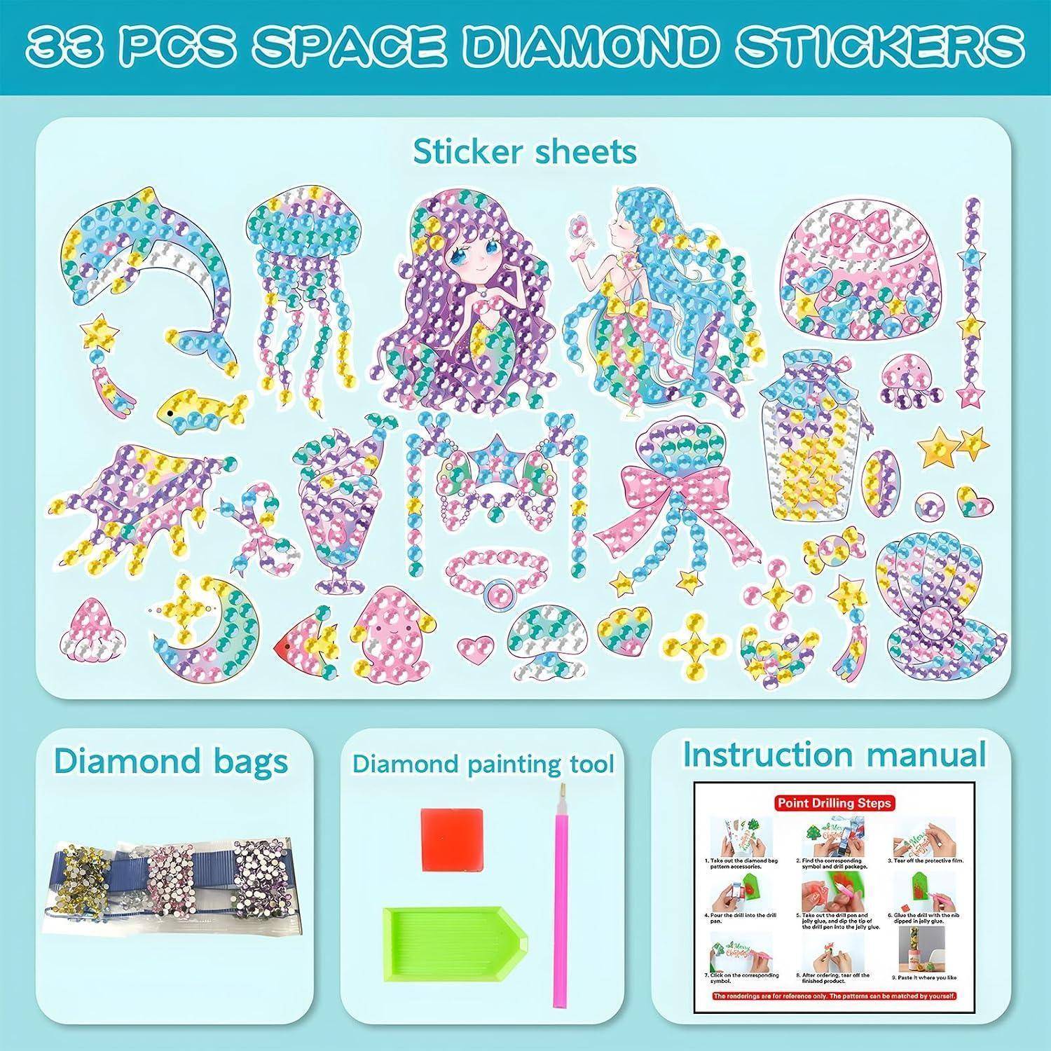 Viicoor Diamond Painting Set für Kinder und Erwachsene, 5D Diamant Malerei Kit, DIY Bastelset mit Aufklebern (Meerjungfrau-33P)