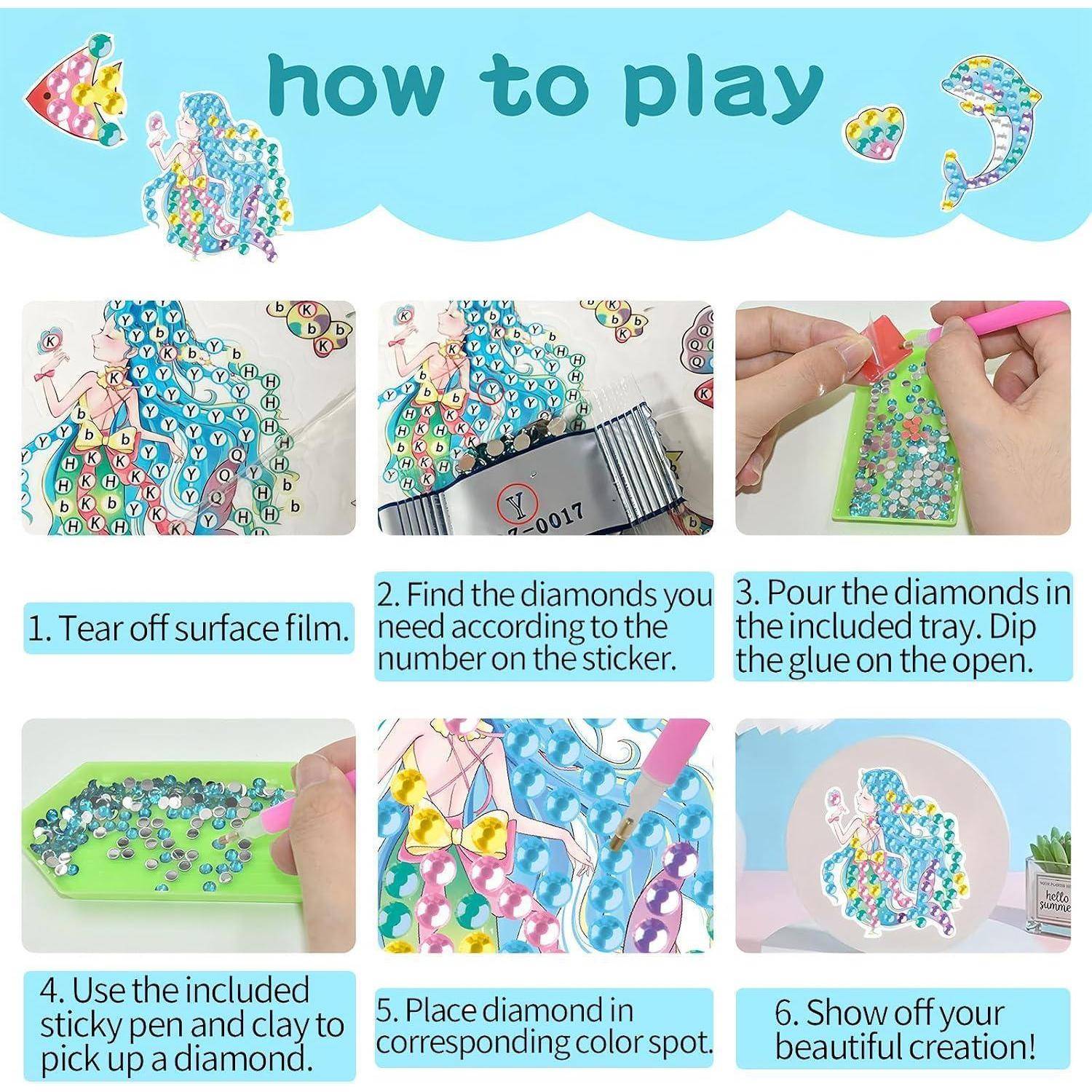 Viicoor Diamond Painting Set für Kinder und Erwachsene, 5D Diamant Malerei Kit, DIY Bastelset mit Aufklebern (Meerjungfrau-33P)