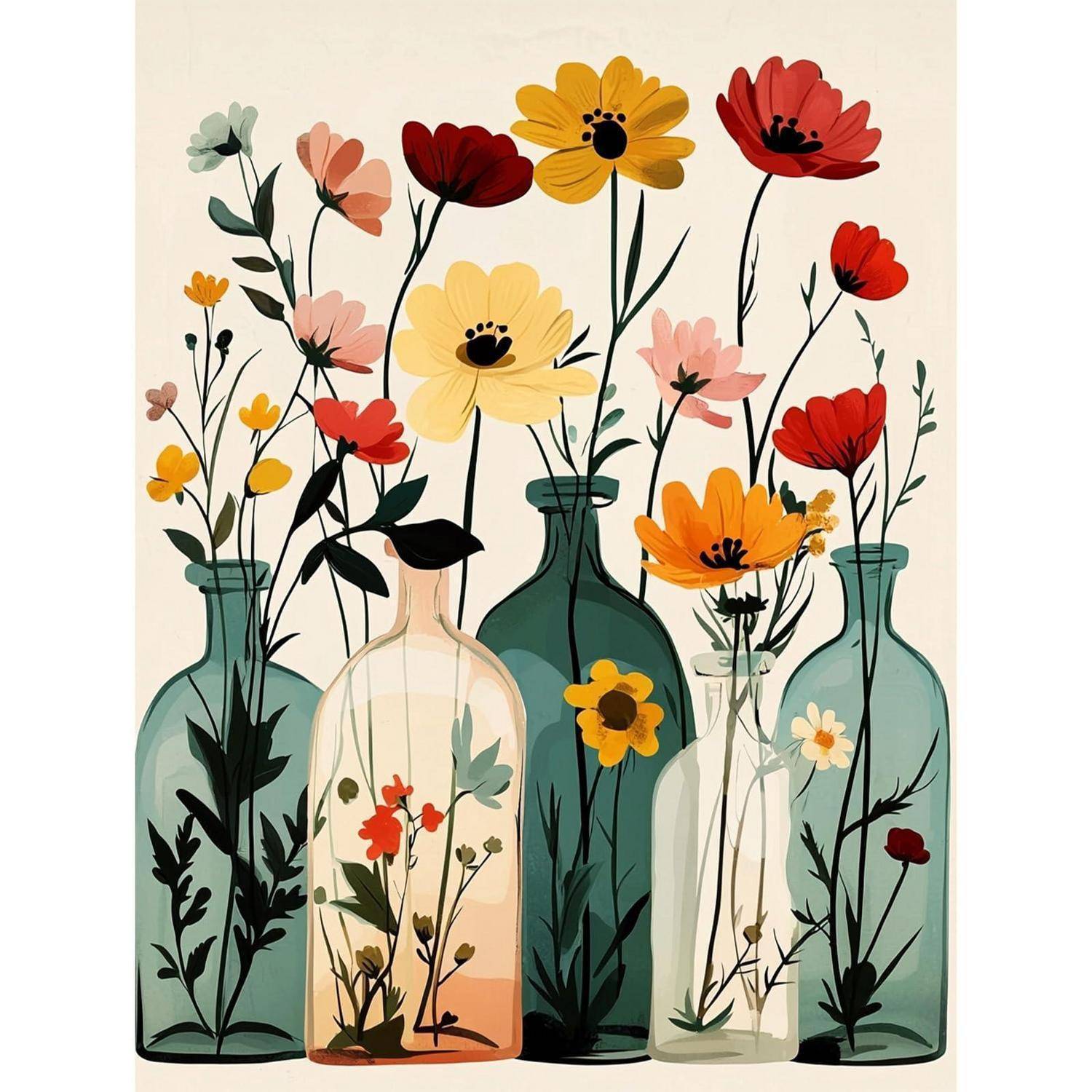 QENSPE Malen nach Zahlen Erwachsene Vase - 30x40cm DIY Handgemalt Acryl Ölgemälde Kit - Gänseblümchen Paint by Numbers Adults - Ölgemälde Bastel
