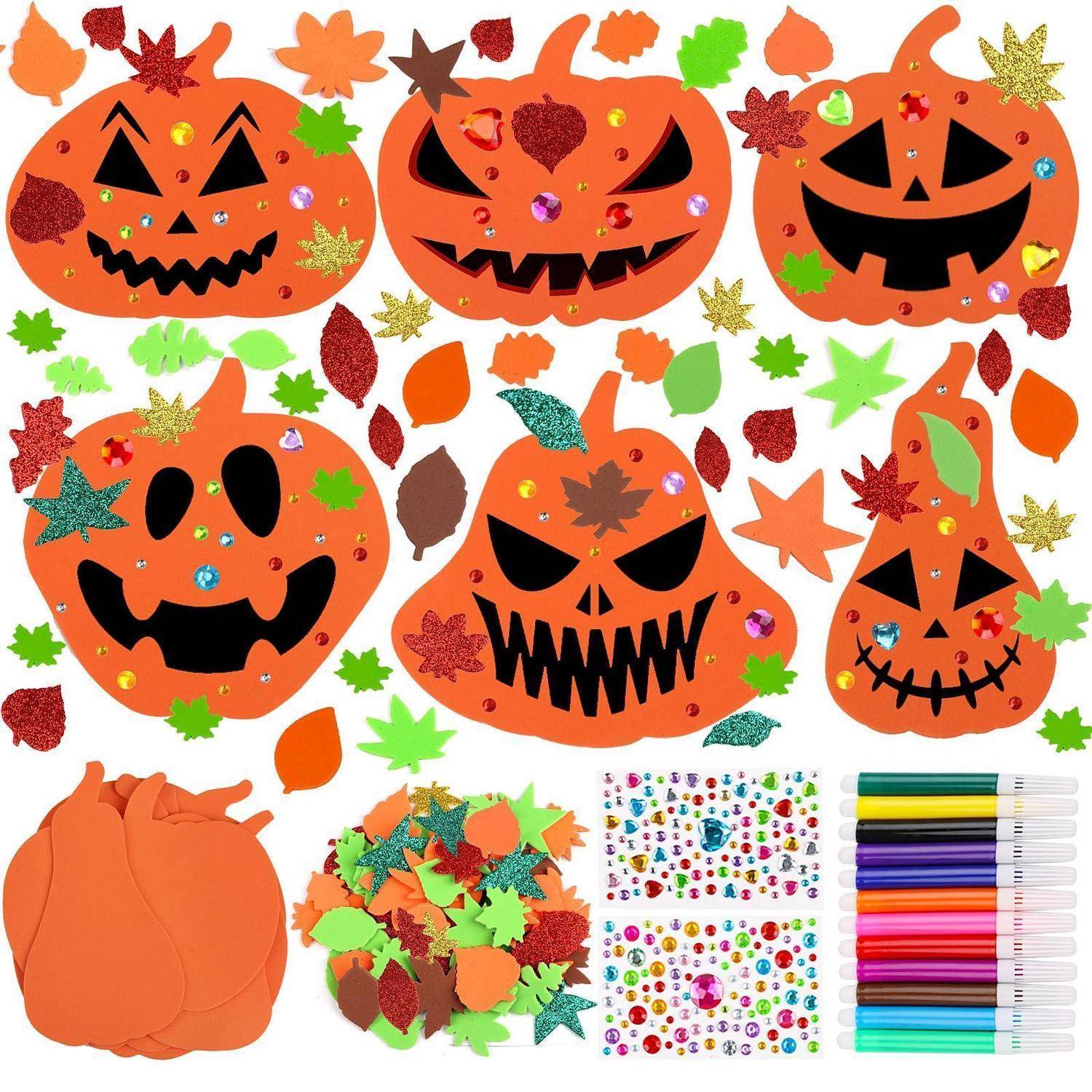 JOFONY 76 Stück Halloween Kürbis Bastelset, Herbst Basteln Kinder DIY, kürbisse zum bemalen für Herbst und Halloween Dekorieren Kürbis Schaum DIY
