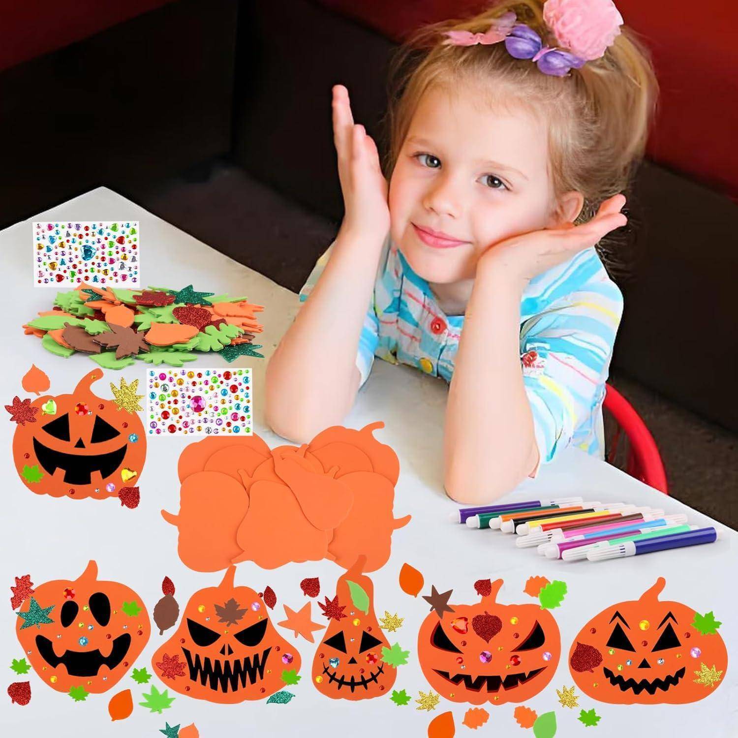 JOFONY 76 Stück Halloween Kürbis Bastelset, Herbst Basteln Kinder DIY, kürbisse zum bemalen für Herbst und Halloween Dekorieren Kürbis Schaum DIY