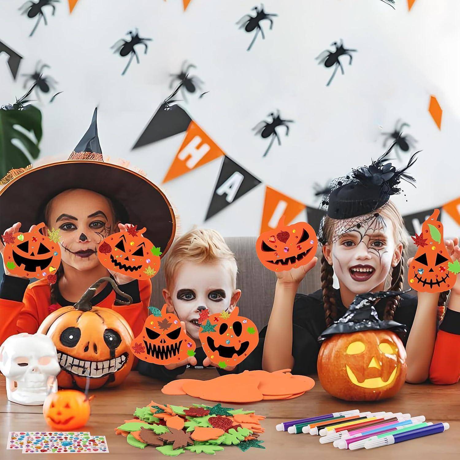 JOFONY 76 Stück Halloween Kürbis Bastelset, Herbst Basteln Kinder DIY, kürbisse zum bemalen für Herbst und Halloween Dekorieren Kürbis Schaum DIY