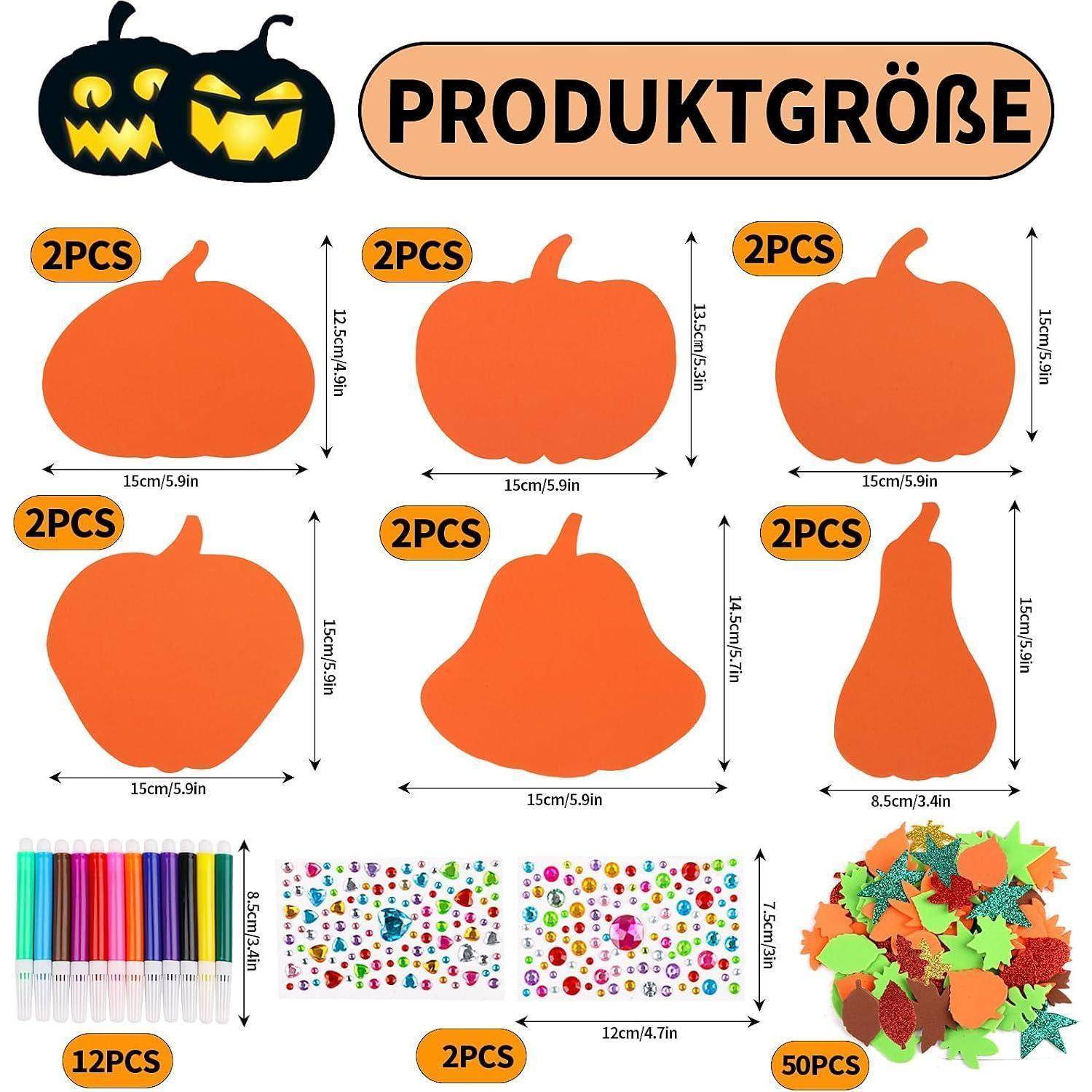 JOFONY 76 Stück Halloween Kürbis Bastelset, Herbst Basteln Kinder DIY, kürbisse zum bemalen für Herbst und Halloween Dekorieren Kürbis Schaum DIY