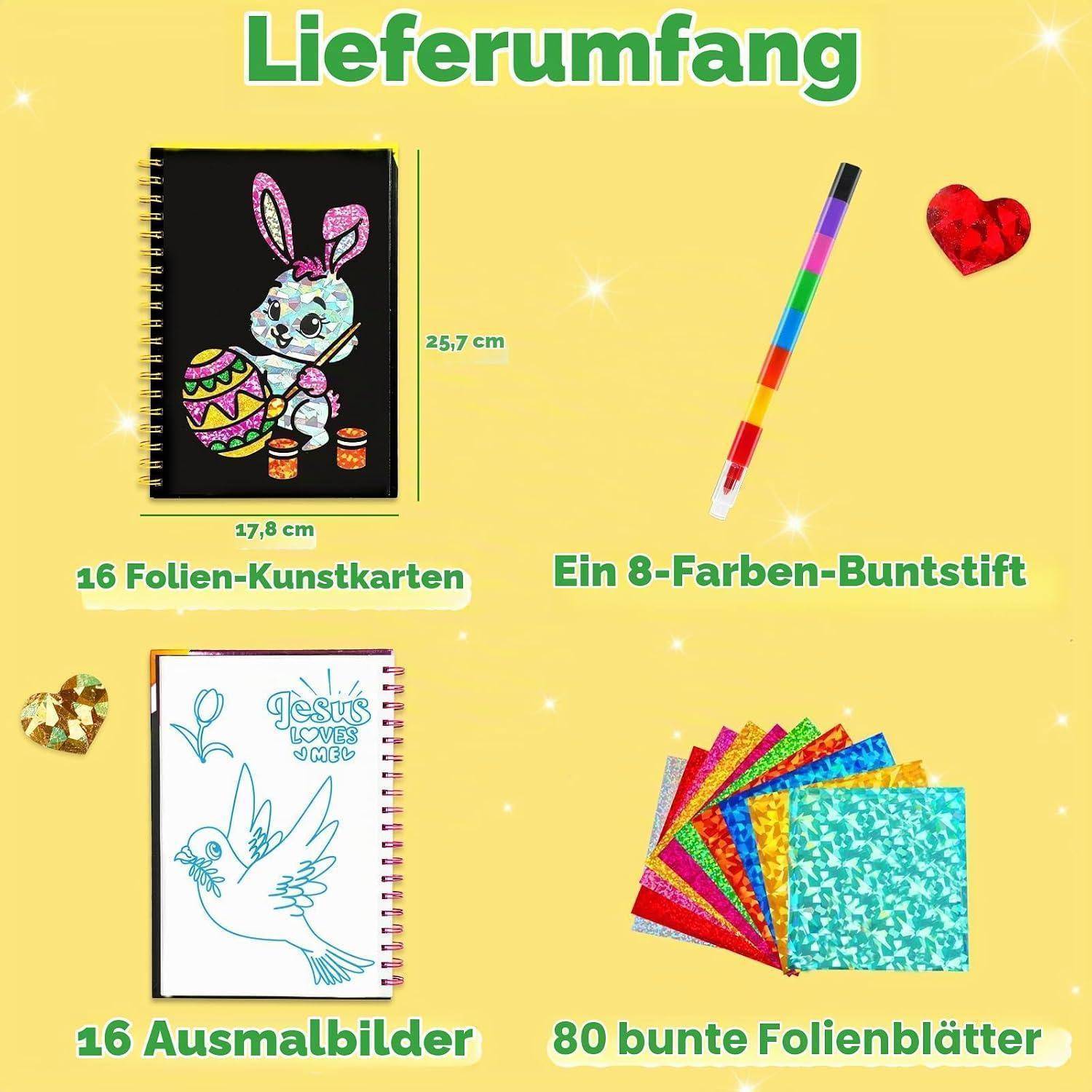 FUNNYB&G Foil Art Kinder Kunst & Bastelaktivität: Kreatives Reisespielzeug für DIY-Aktivität, Bastelset kinder | Geschenk Mädchen 4 5 6 7 8 9 Jahr