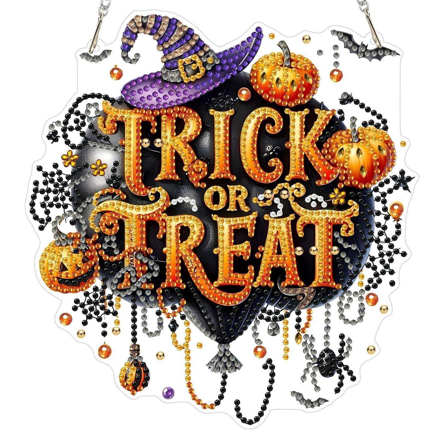 MOGTAA 5D Halloween Diamond Painting Anhänger, Kürbis Diamond Painting mit Kette Kinder Erwachsene, Tier Diamant Painting Fensterbilder, Hängende