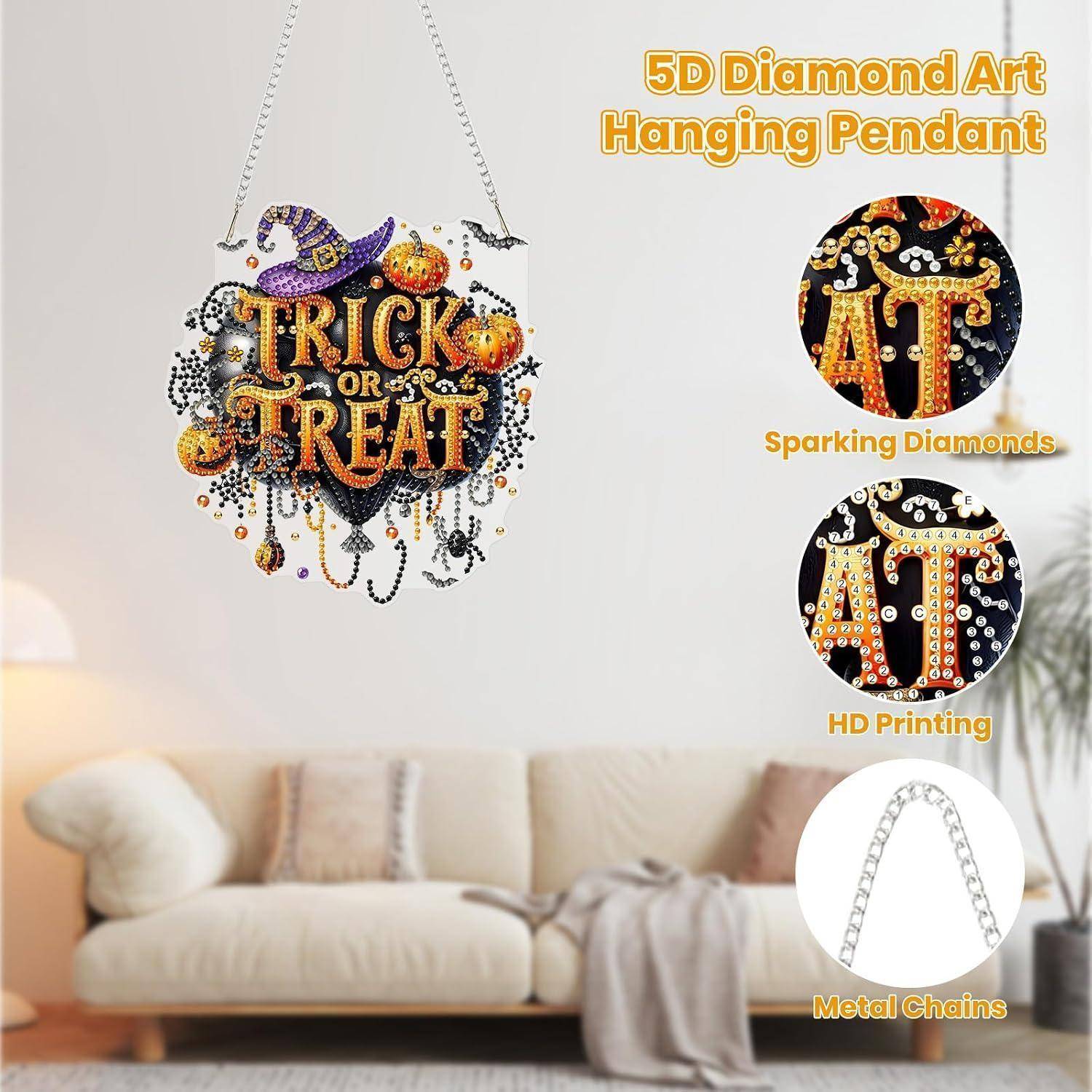 MOGTAA 5D Halloween Diamond Painting Anhänger, Kürbis Diamond Painting mit Kette Kinder Erwachsene, Tier Diamant Painting Fensterbilder, Hängende