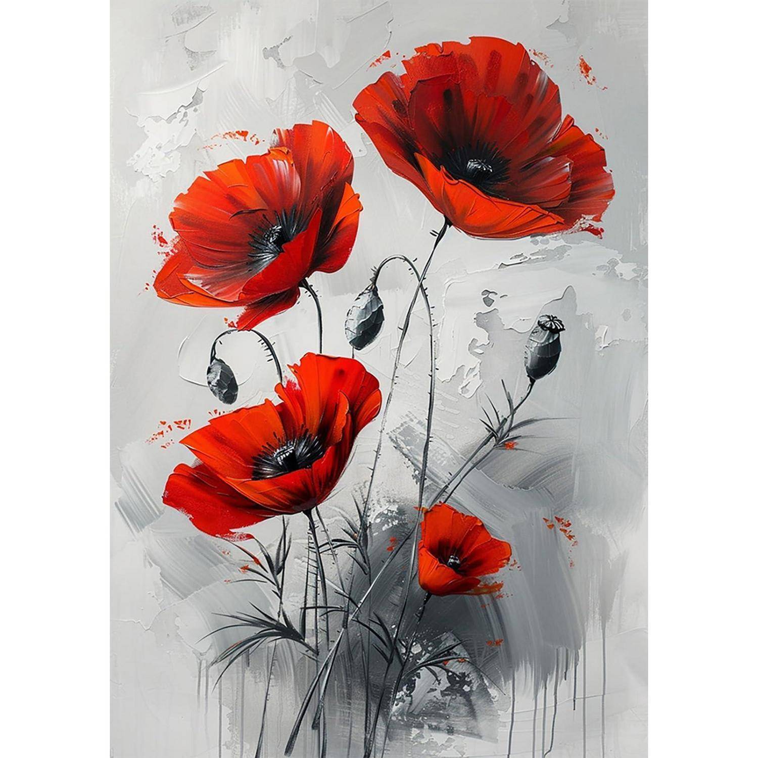 MEIYUDA 5D Diamond Painting Bilder Erwachsene Kinder Rote Blumen, Diamant Painting Bilder Diy Set Bild Diamond Painting, Malerei Kristall Diamond
