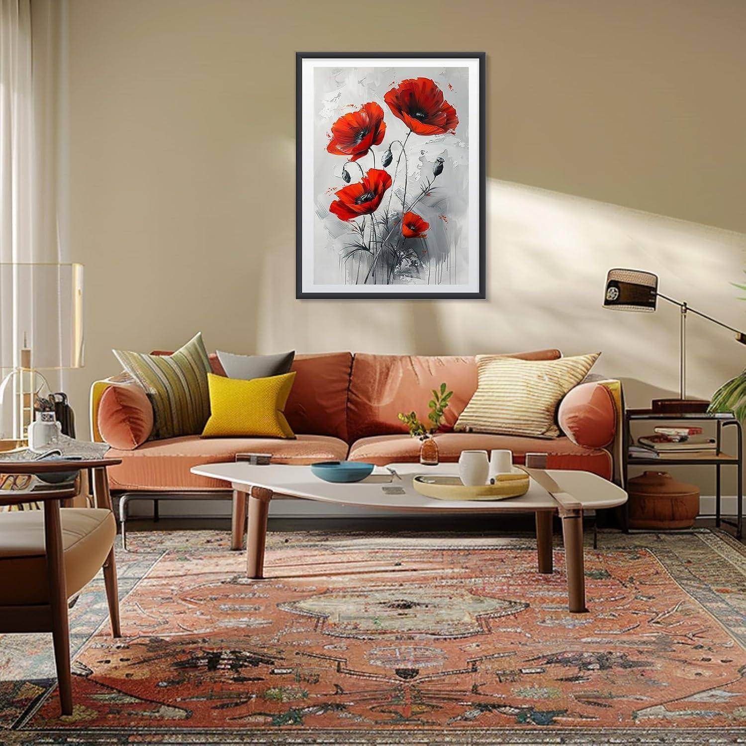 MEIYUDA 5D Diamond Painting Bilder Erwachsene Kinder Rote Blumen, Diamant Painting Bilder Diy Set Bild Diamond Painting, Malerei Kristall Diamond