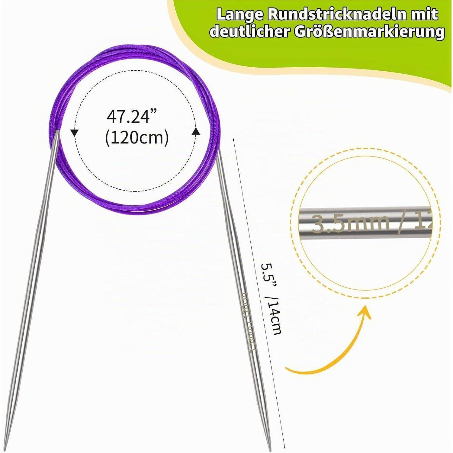 Coopay Rundstricknadeln 3,5mm, Stricknadeln Rundstricknadel 120cm aus Edelstahl mit Flexiblem Kabel, feste Metall-Rundstricknadel für Dicke & Feine